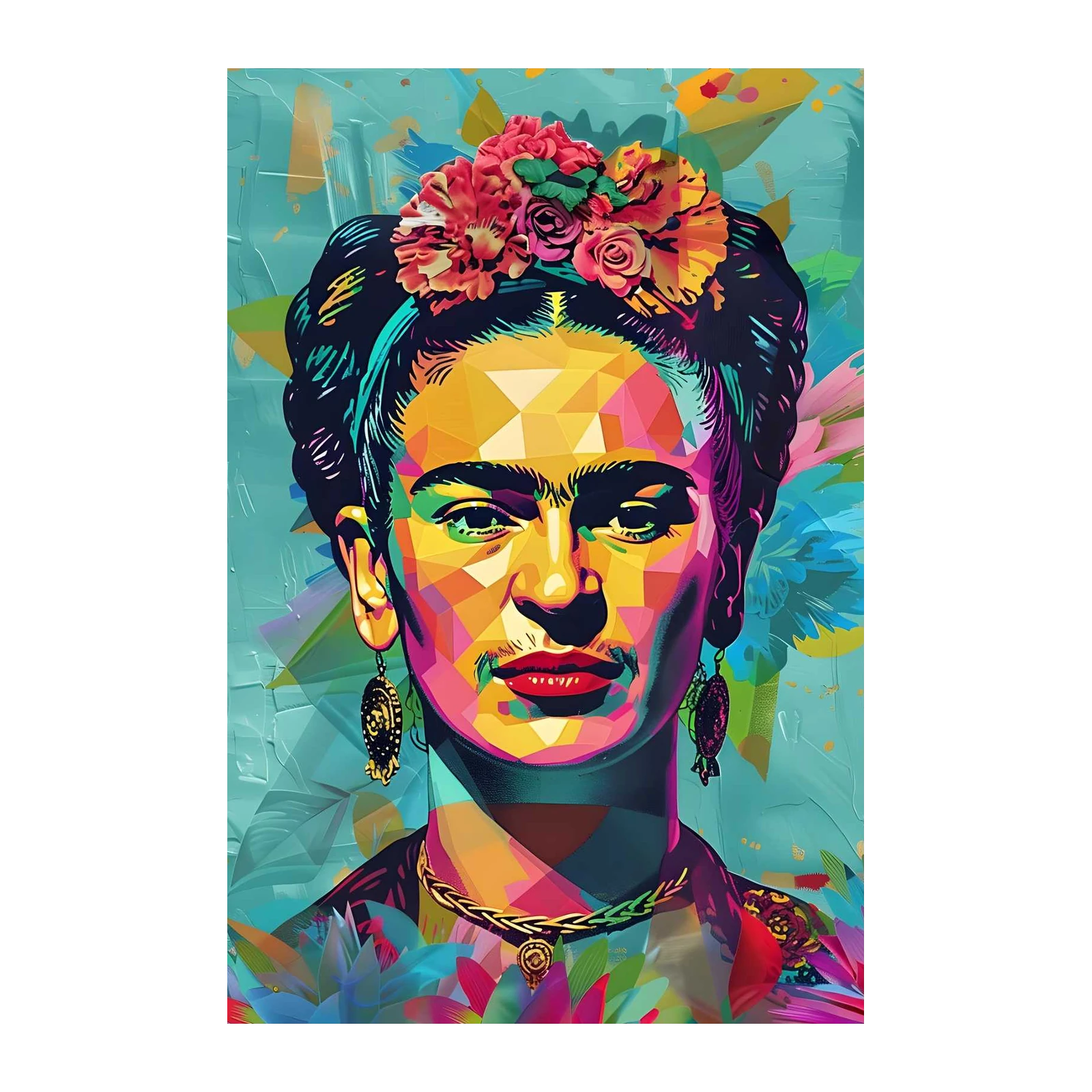 Vibrant Frida Kahlo Geometric Portrait Wall Art