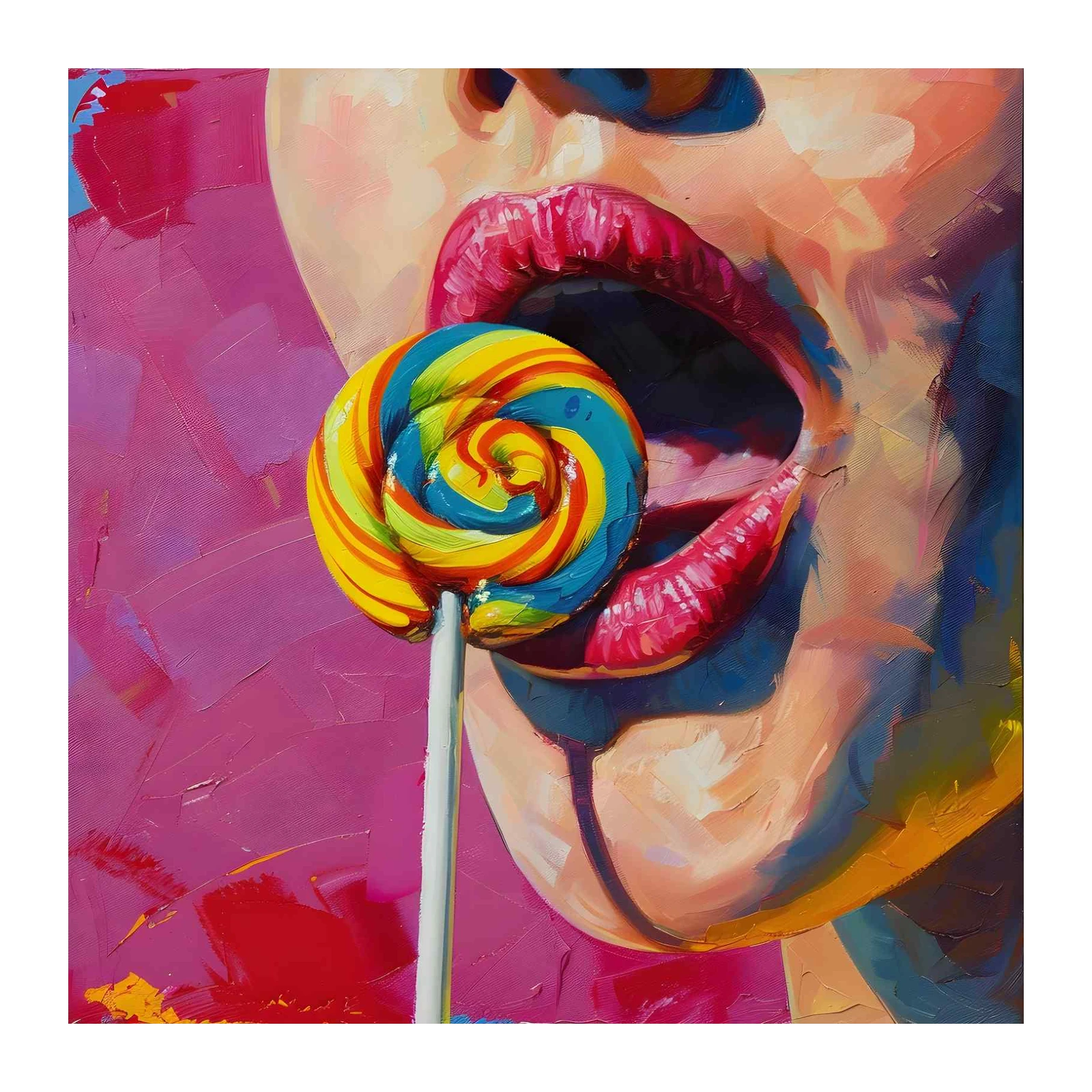 Vibrant Lollipop Lips Pop Art Wall Art