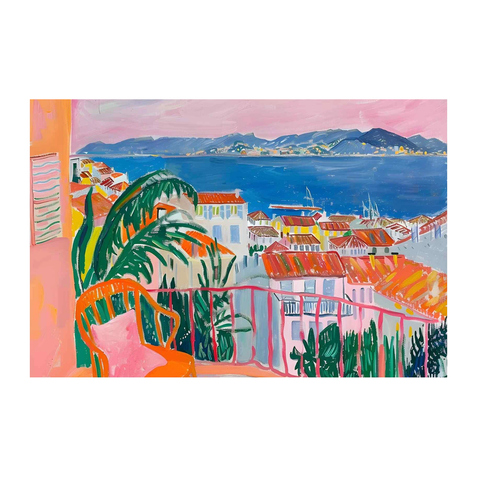 Vibrant French Riviera Balcony Wall Art