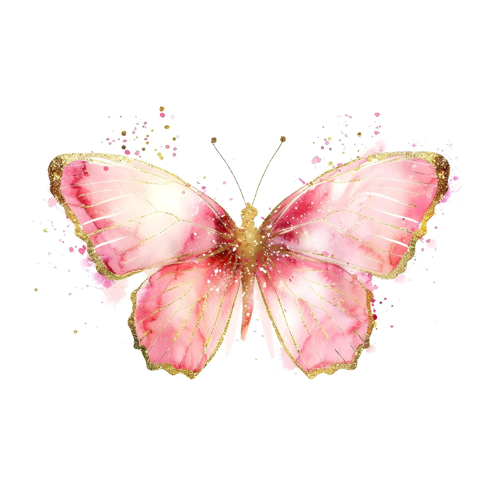 Sparkling Pink Butterfly Watercolor Wall Art