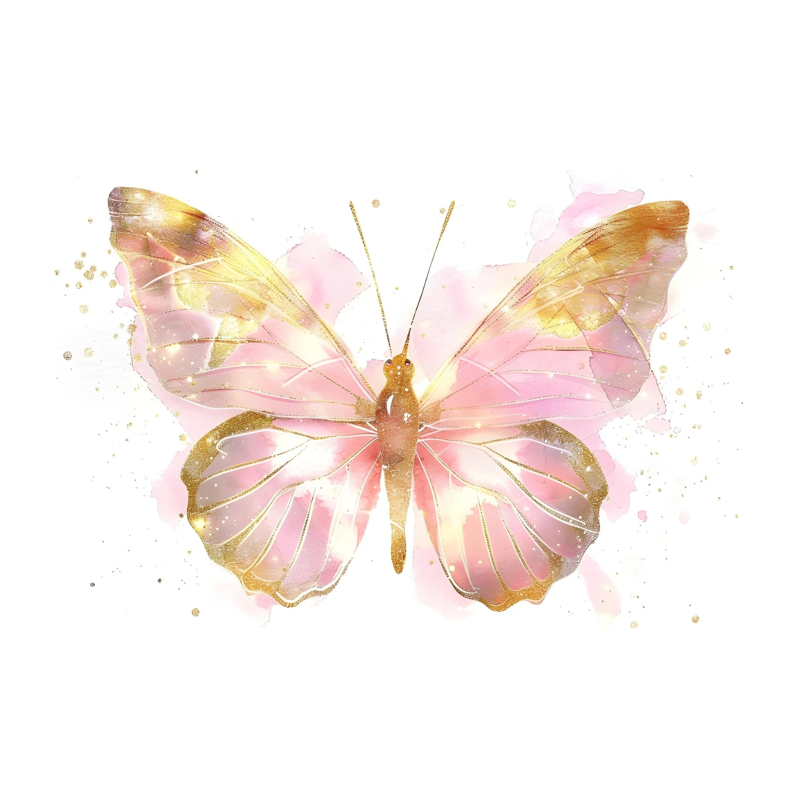 Shimmering Pink Butterfly Watercolor Wall Art