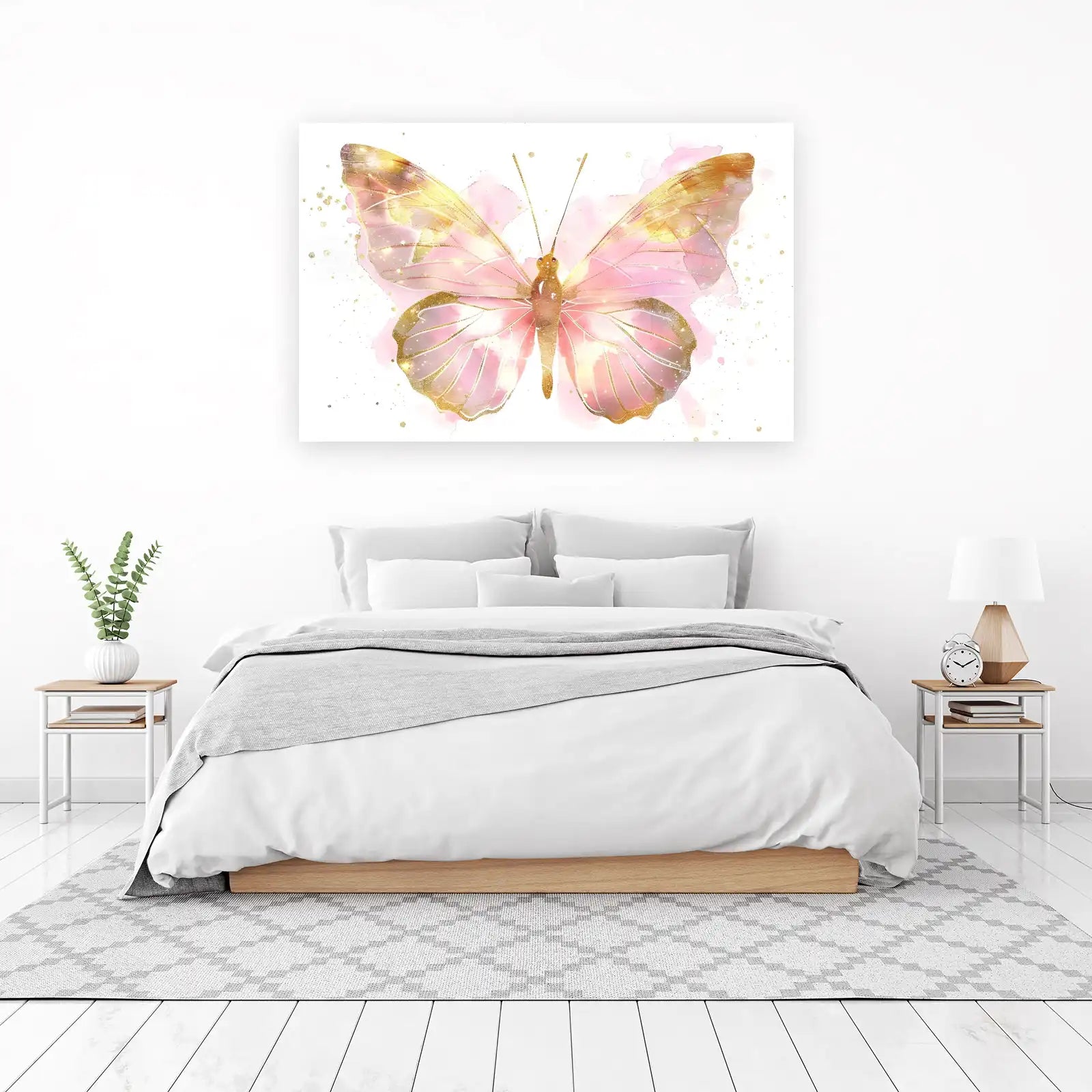 Shimmering Pink Butterfly Watercolor Wall Art