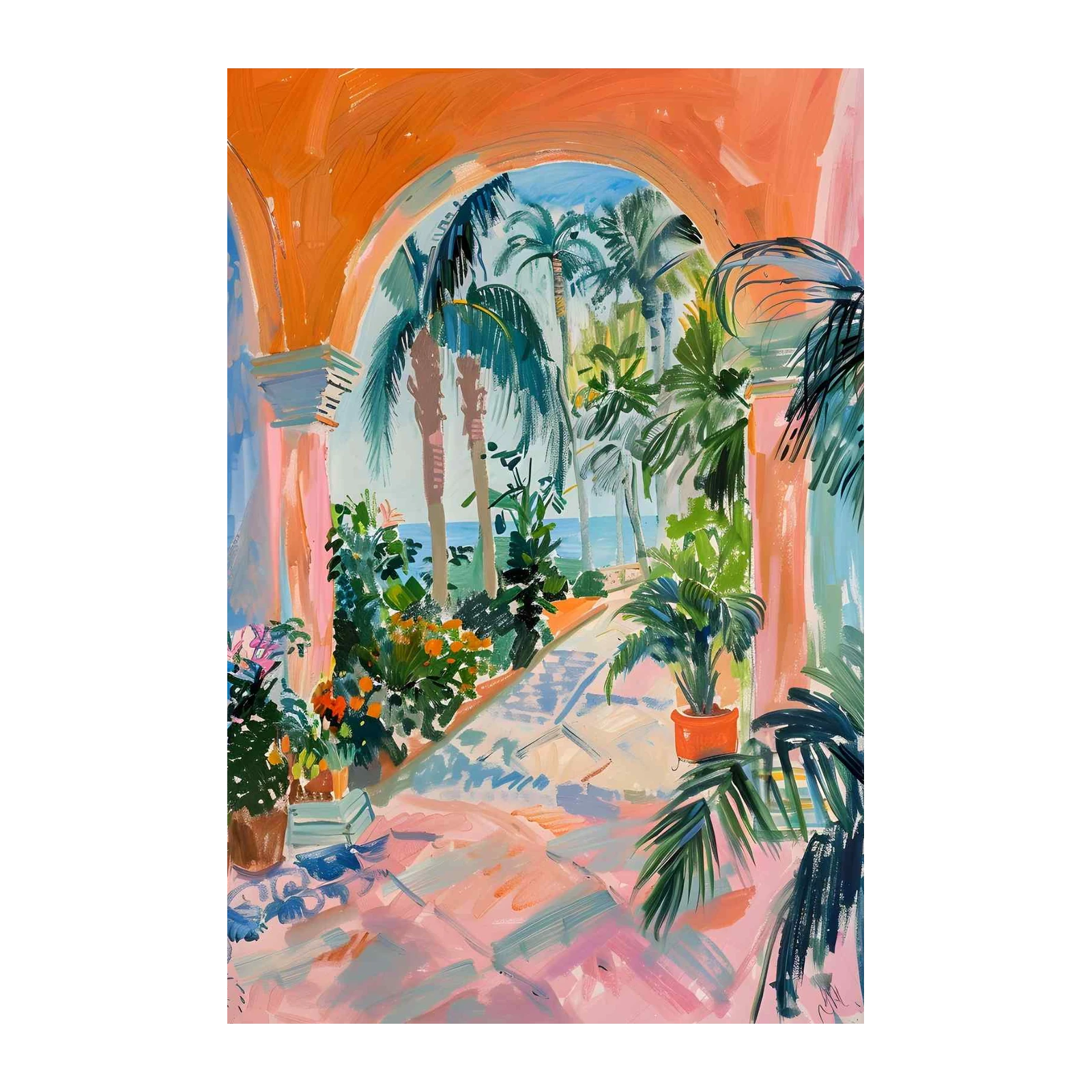 Vibrant Tropical Archway Palm Paradise Wall Art