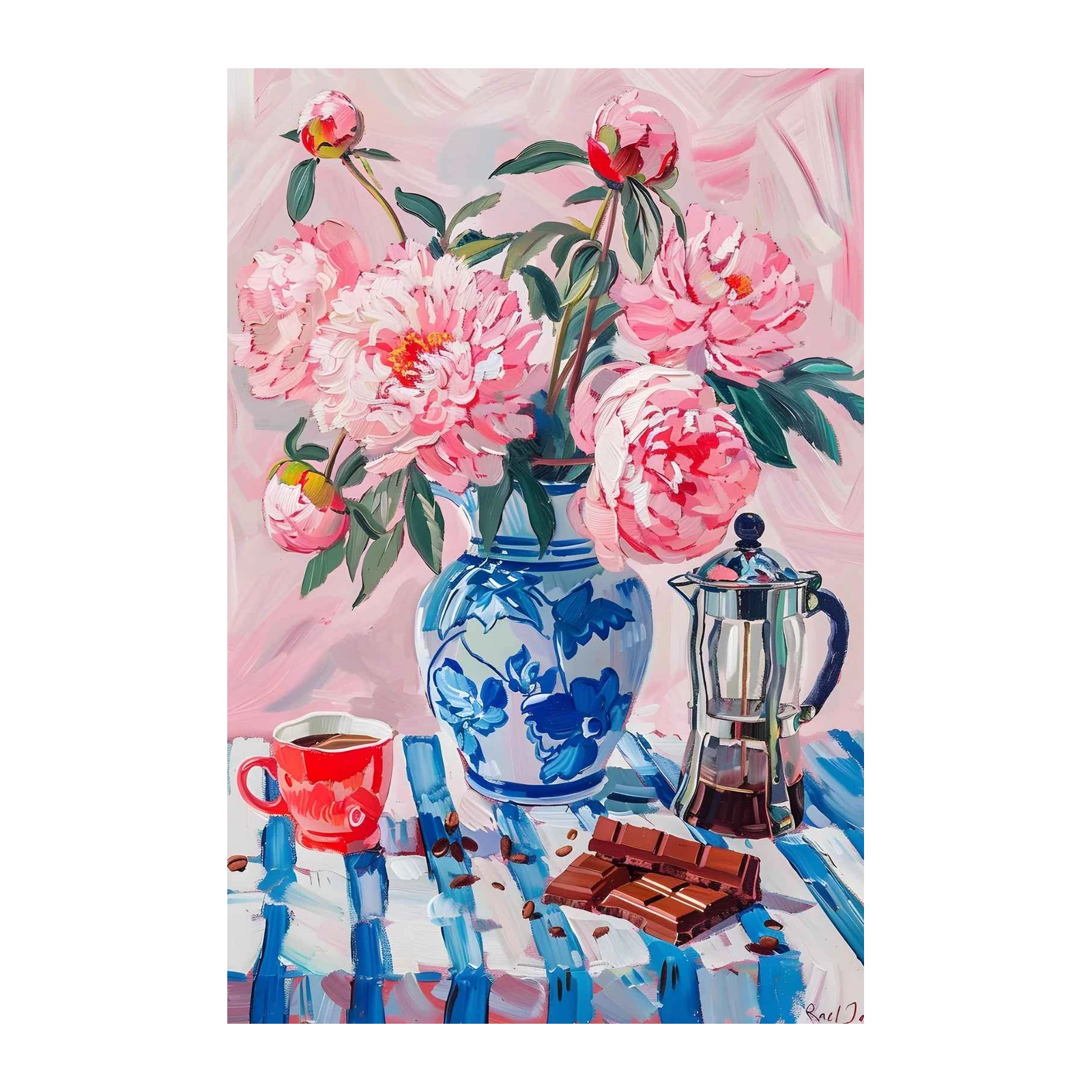 Vibrant Peonies & Coffee Morning Wall Art