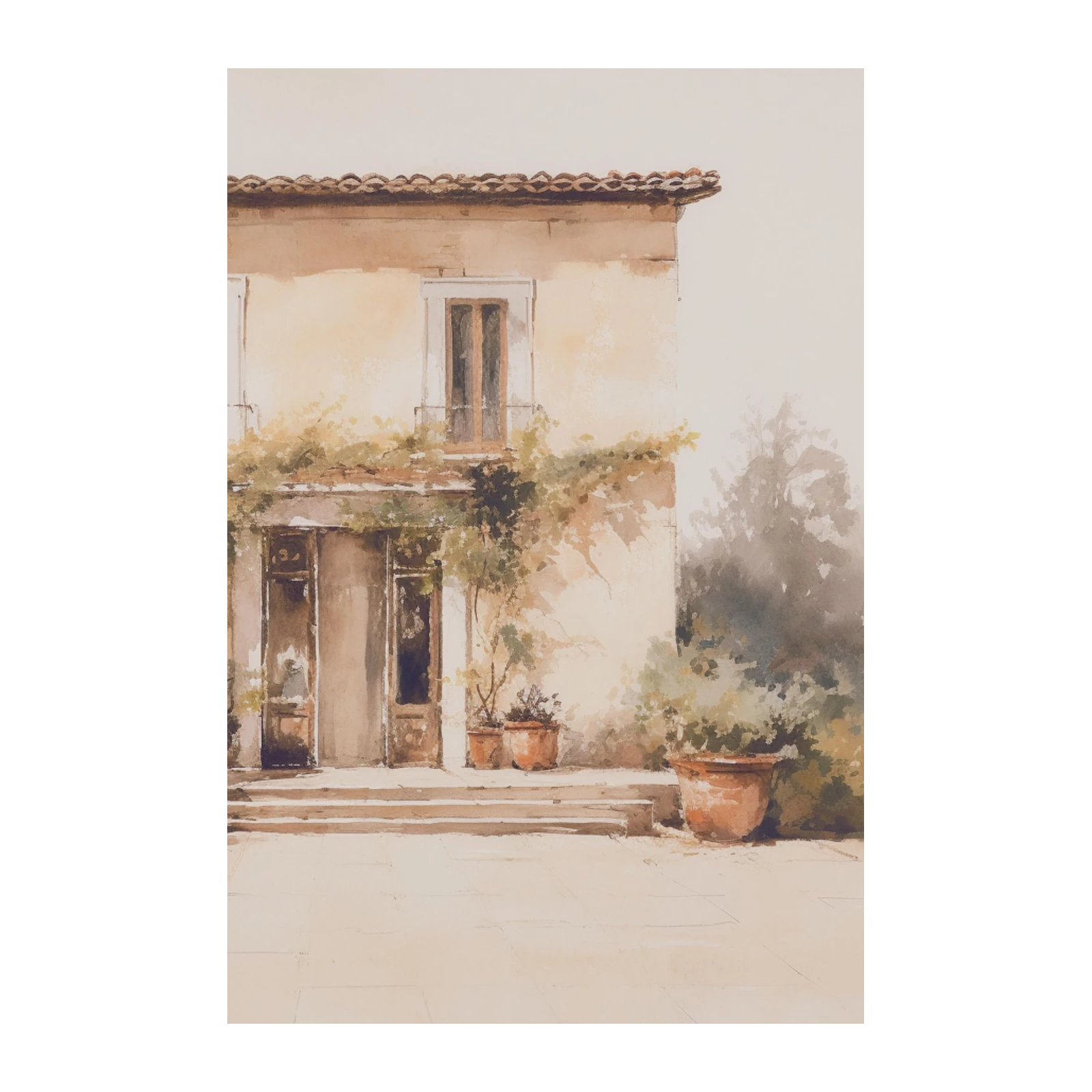 Tuscan Villa Entrance Watercolor Wall Art