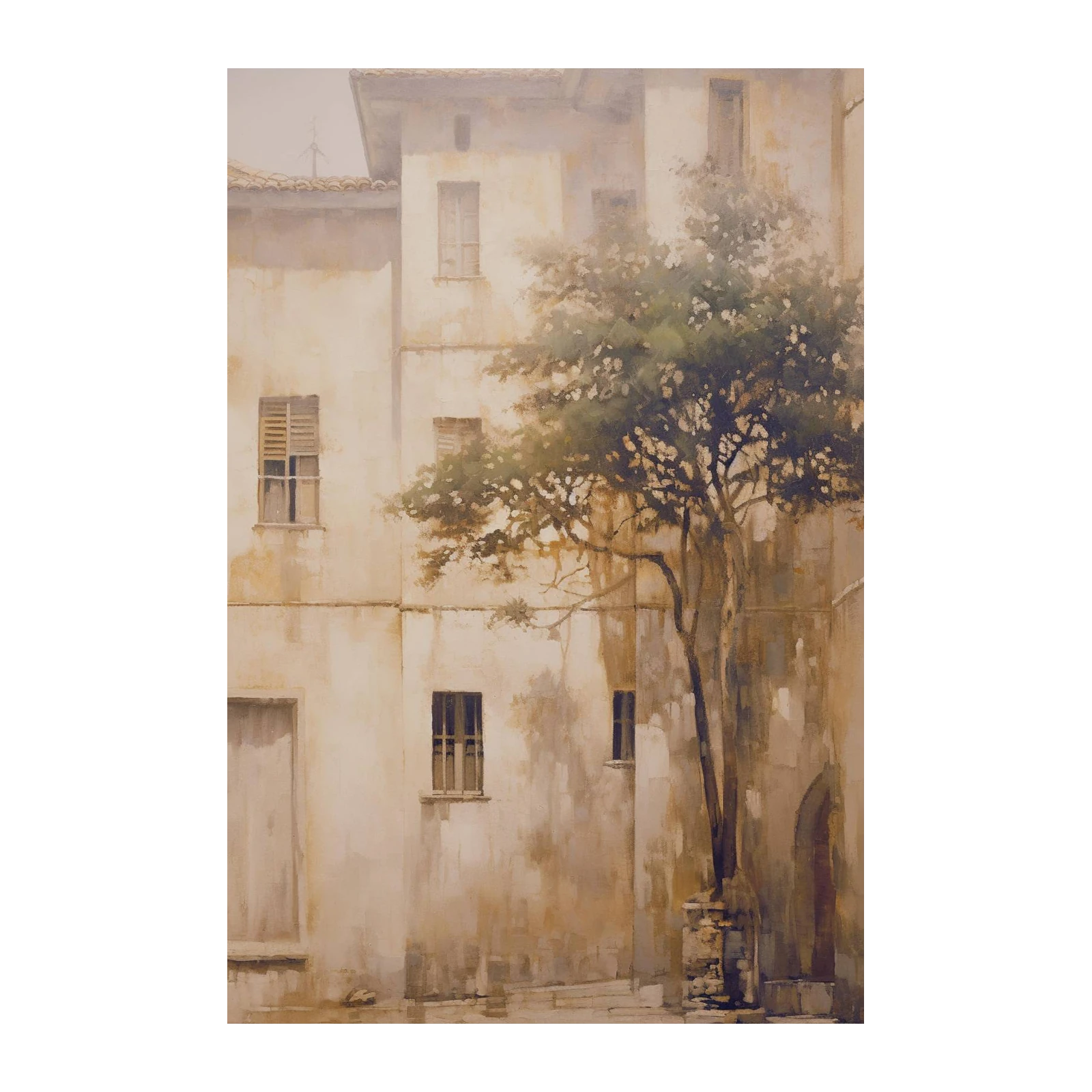 Serene Courtyard Tree Wall Art