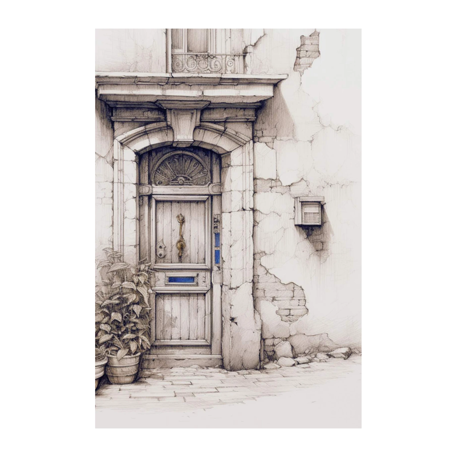 Vintage European Door Sketch Wall Art