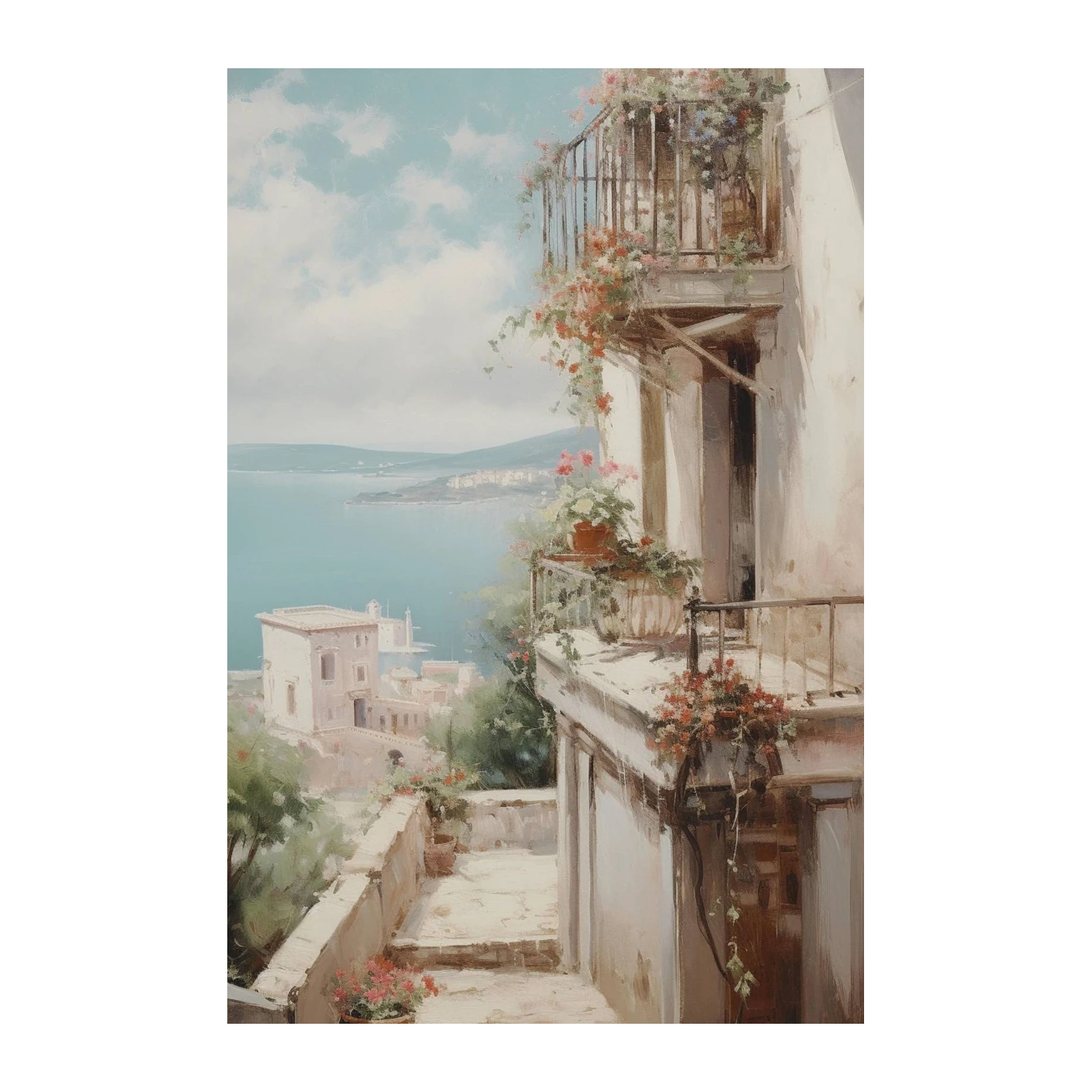 Balcony Seascape Floral Wall Art