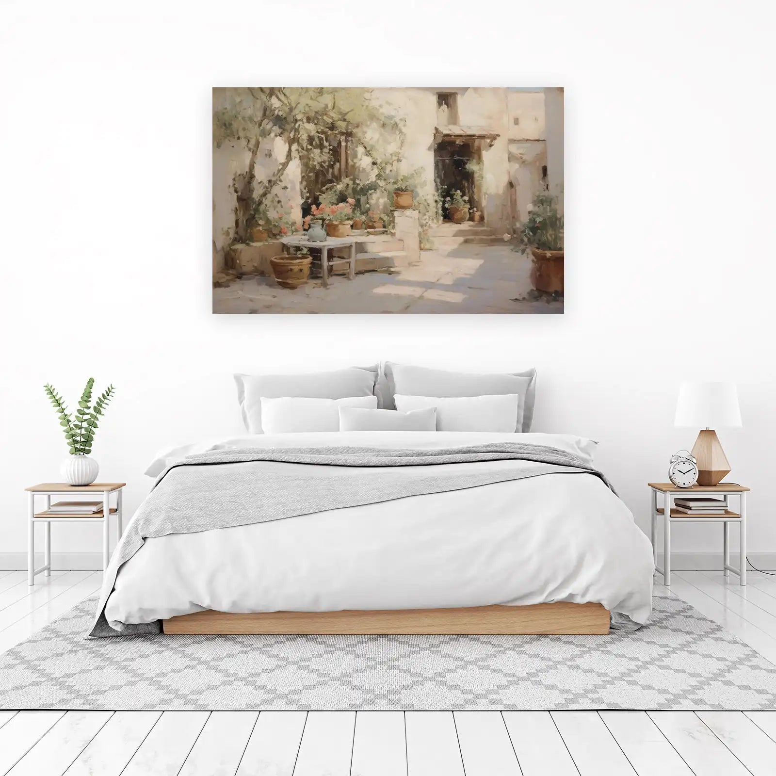 Serene Courtyard Floral Painting Wall Art