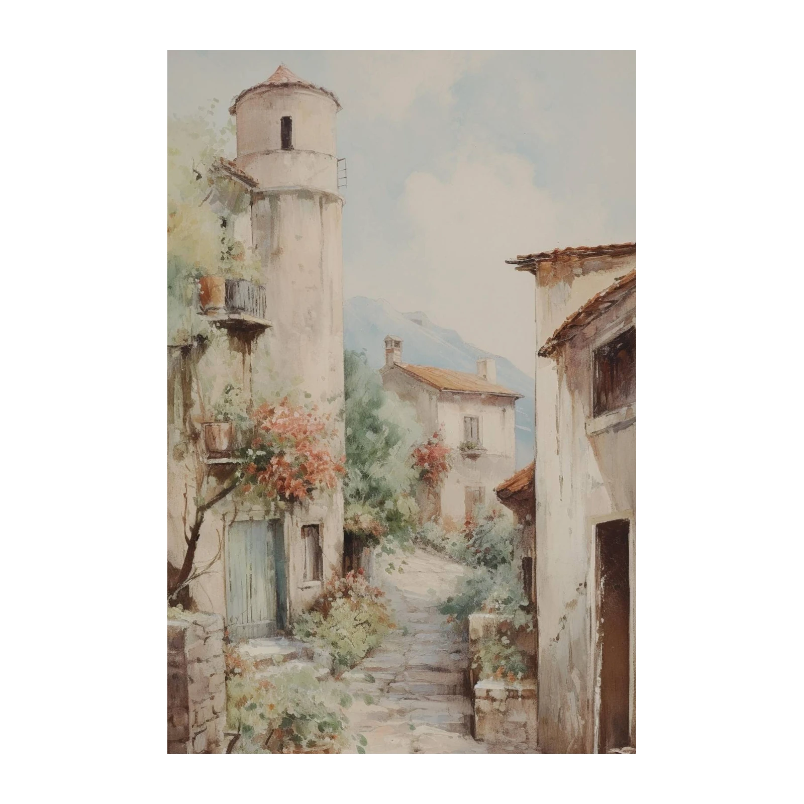 Charming European Village Path Wall Art
