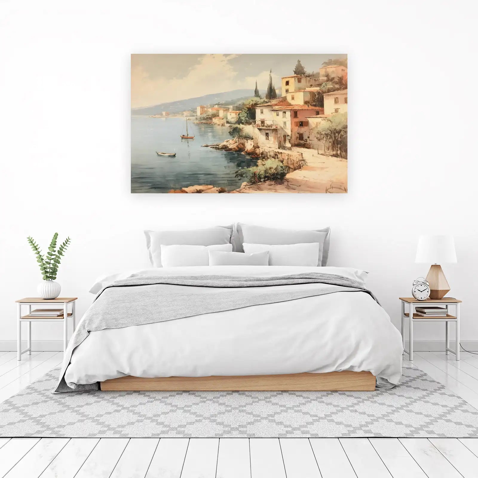 Serene Coastal Village Landscape Wall Art