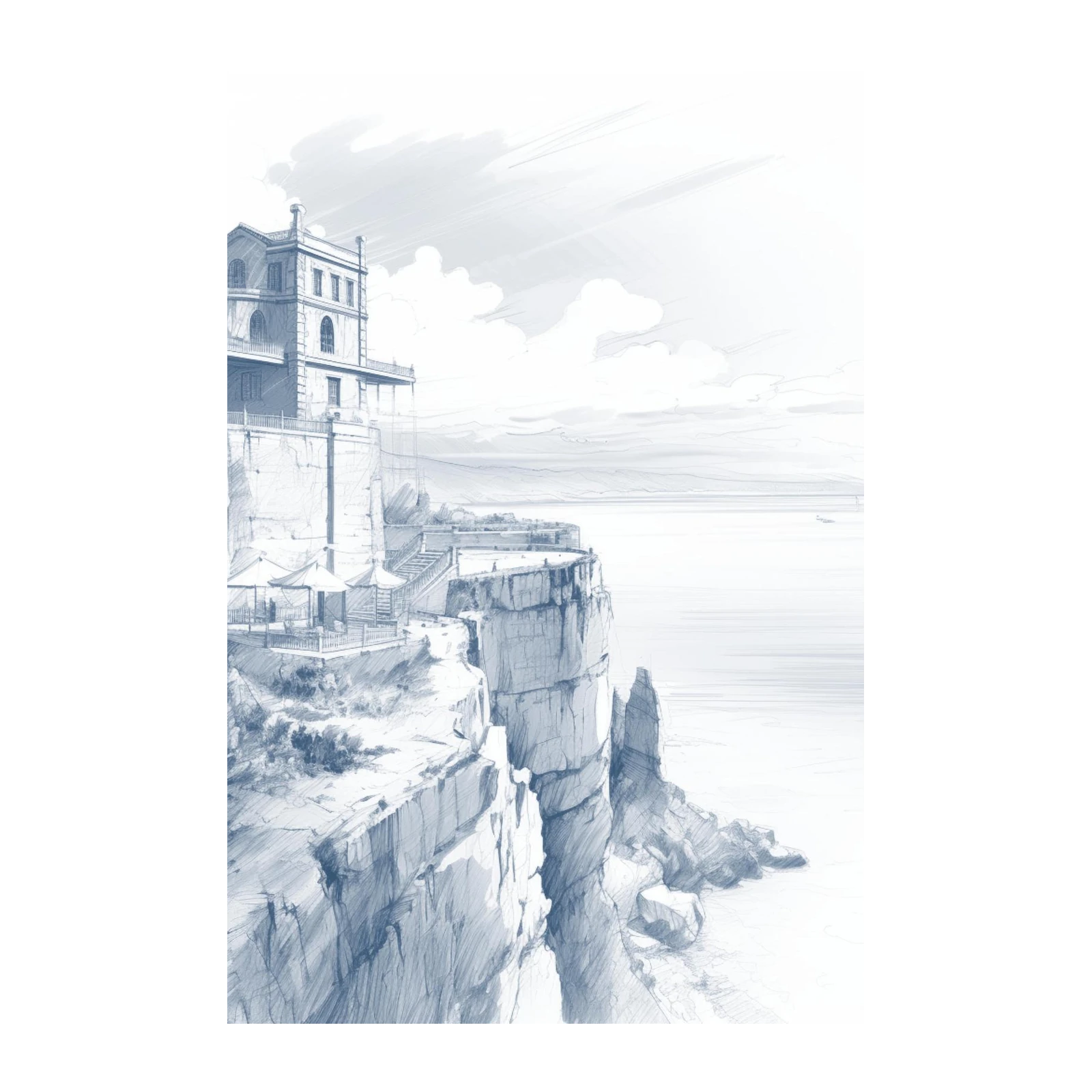 Cliffside Estate Sketch Wall Art