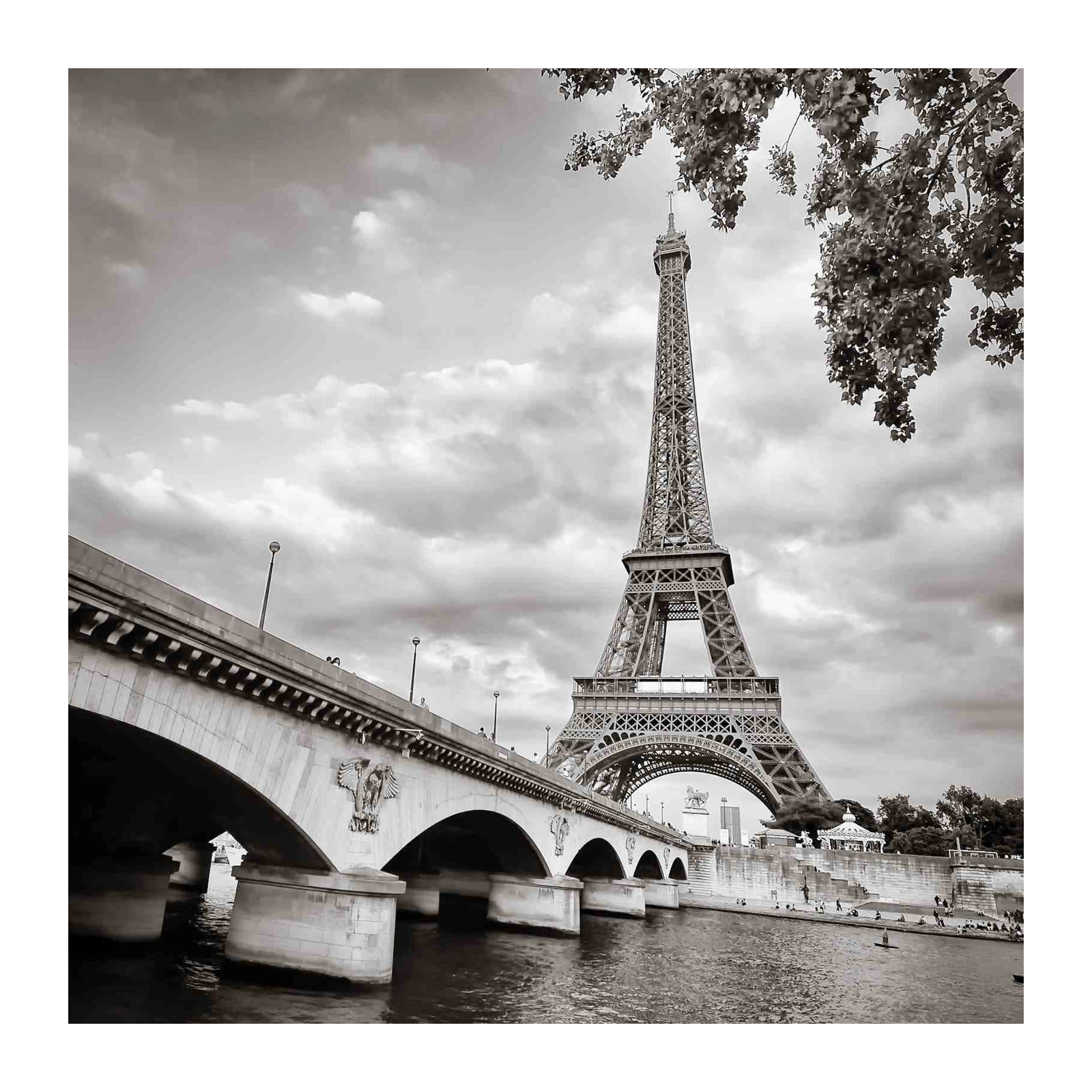 Eiffel Tower Parisian Bridge Black & White Wall Art