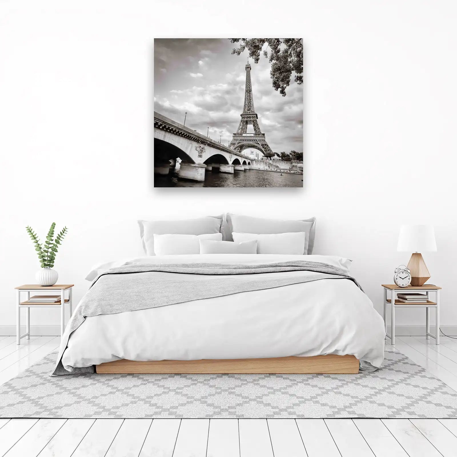 Eiffel Tower Parisian Bridge Black & White Wall Art