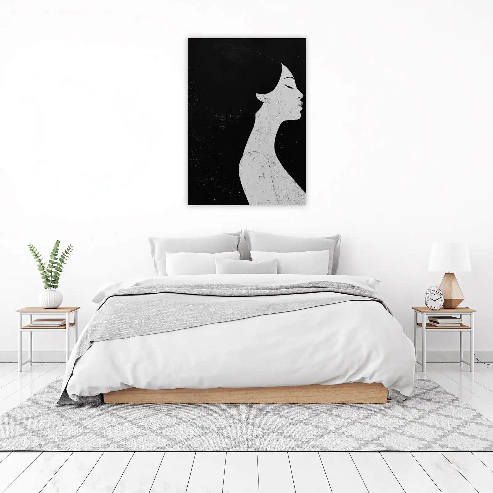Elegant Profile Woman Black & White Wall Art