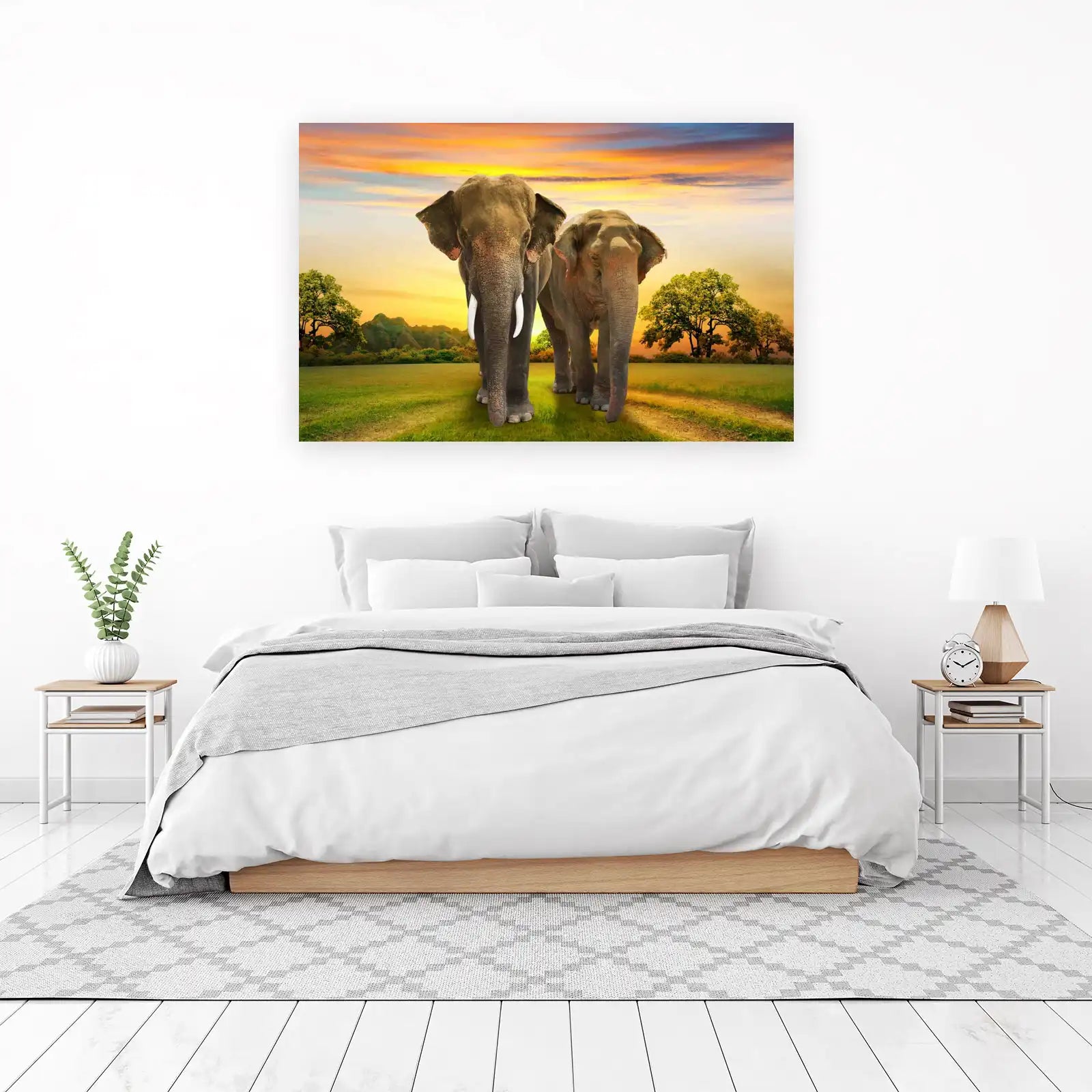 Majestic Elephants Sunset Wildlife Wall Art