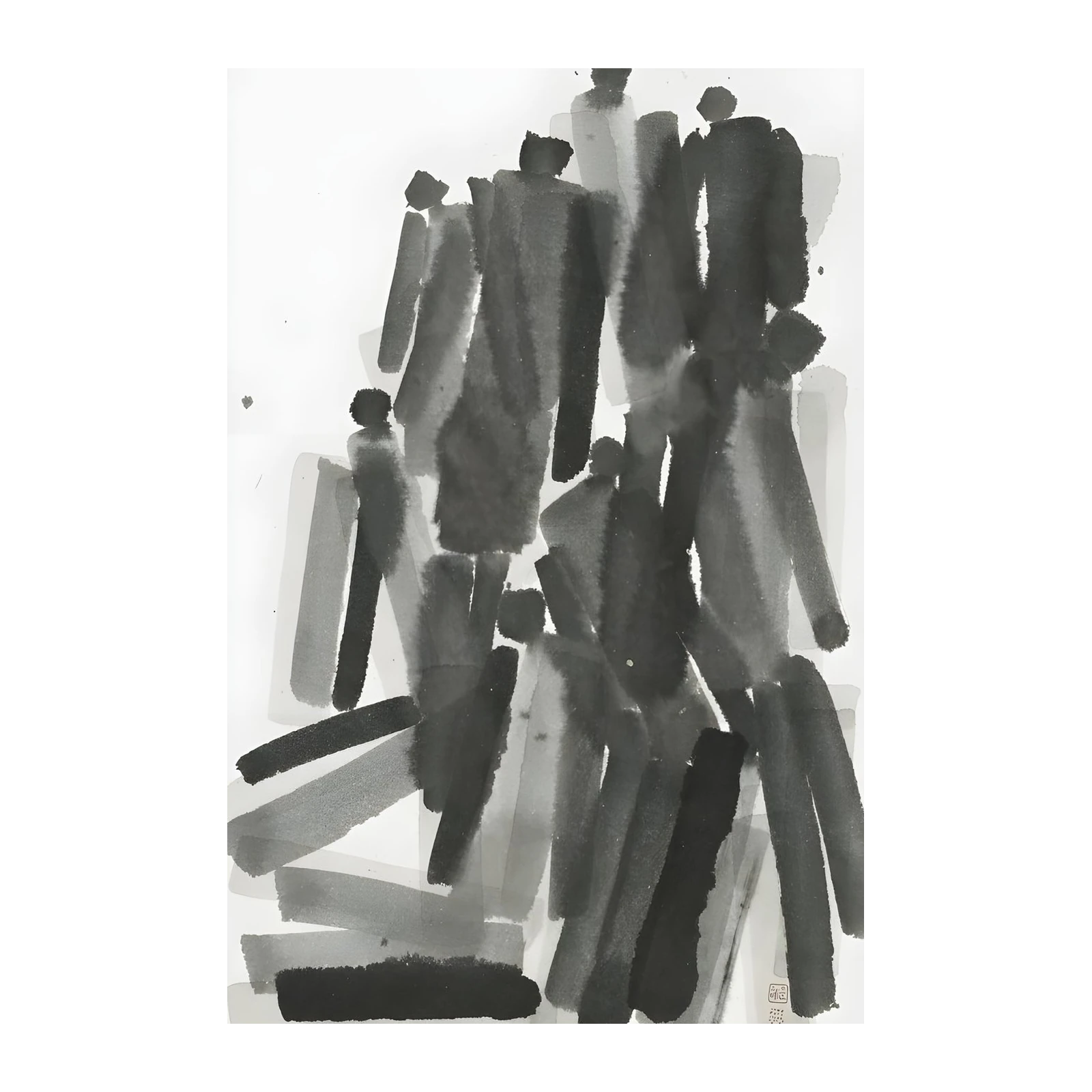 Abstract Figures Ink Wash Wall Art