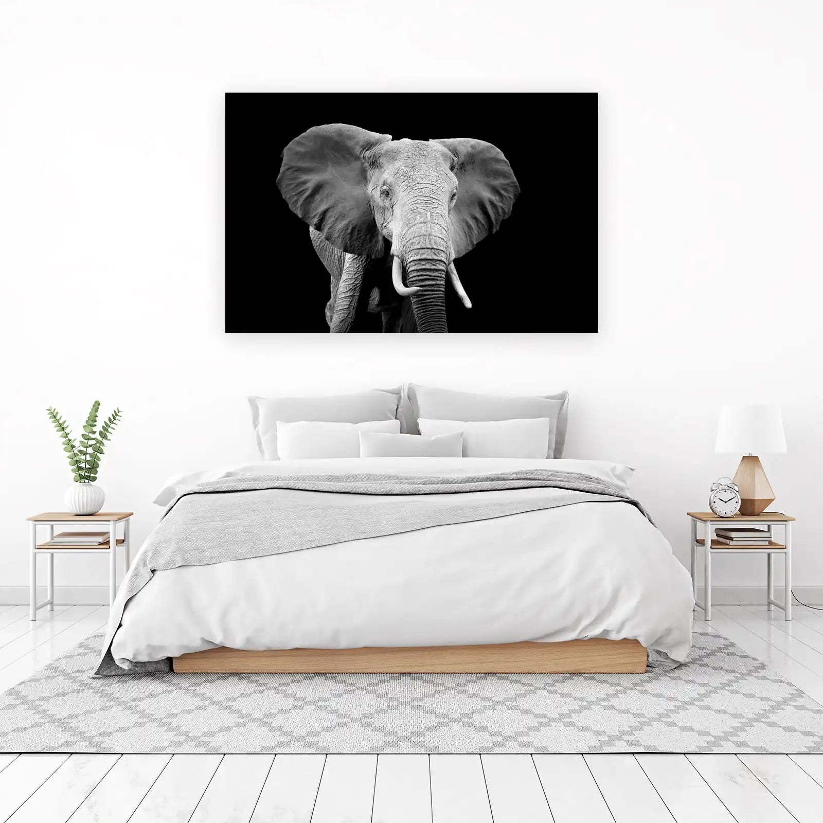 Majestic Elephant Portrait Black and White Wall Art