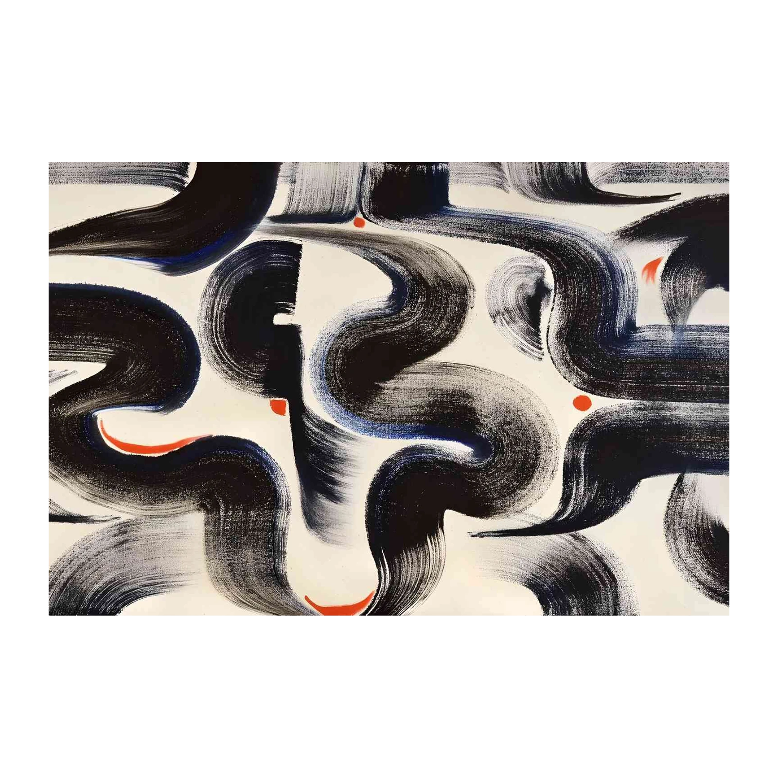 Abstract Brush Stroke Red Dot Wall Art