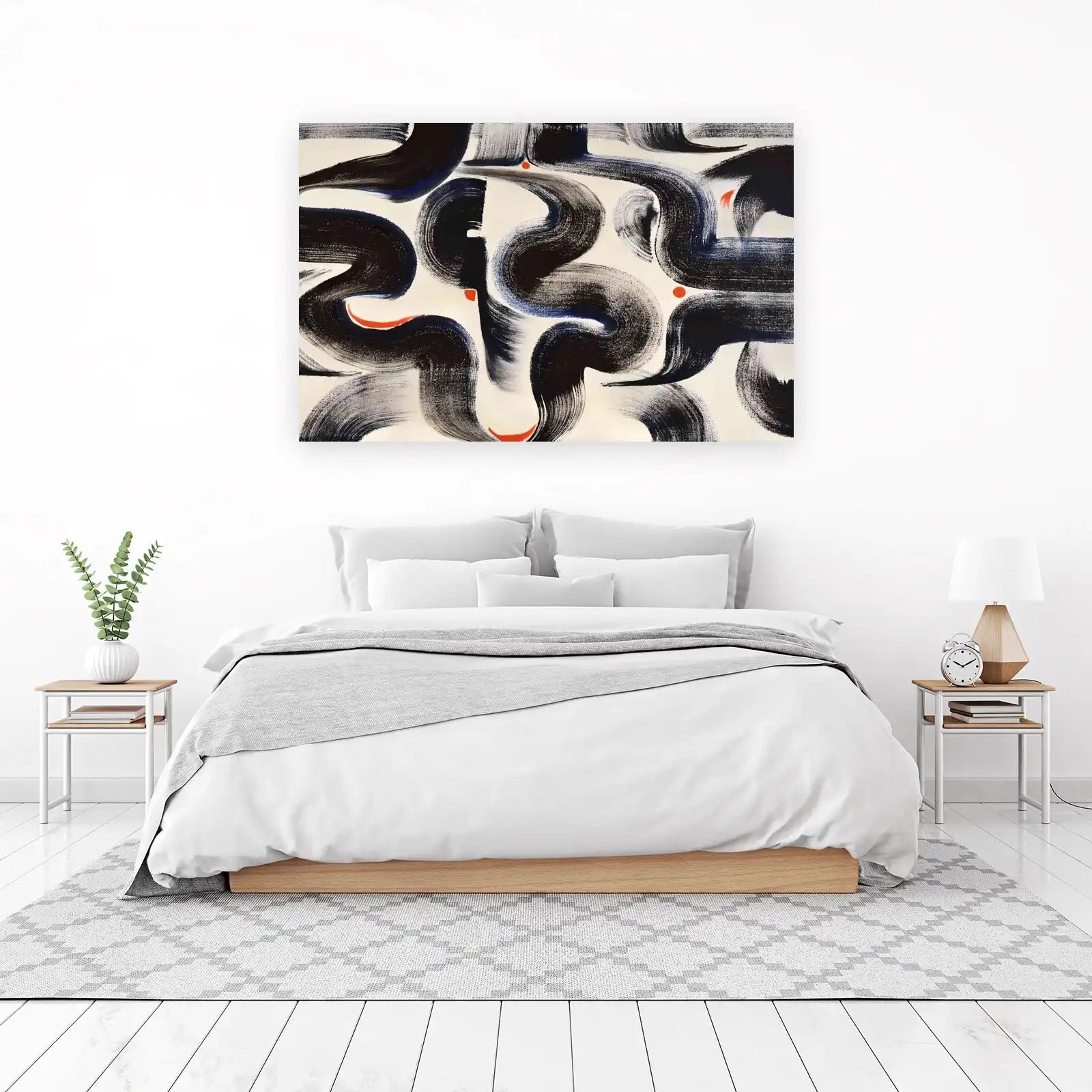 Abstract Brush Stroke Red Dot Wall Art