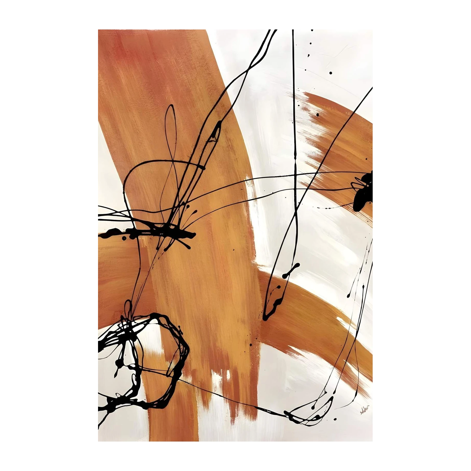 Bold Abstract Ochre & Black Swirl Wall Art