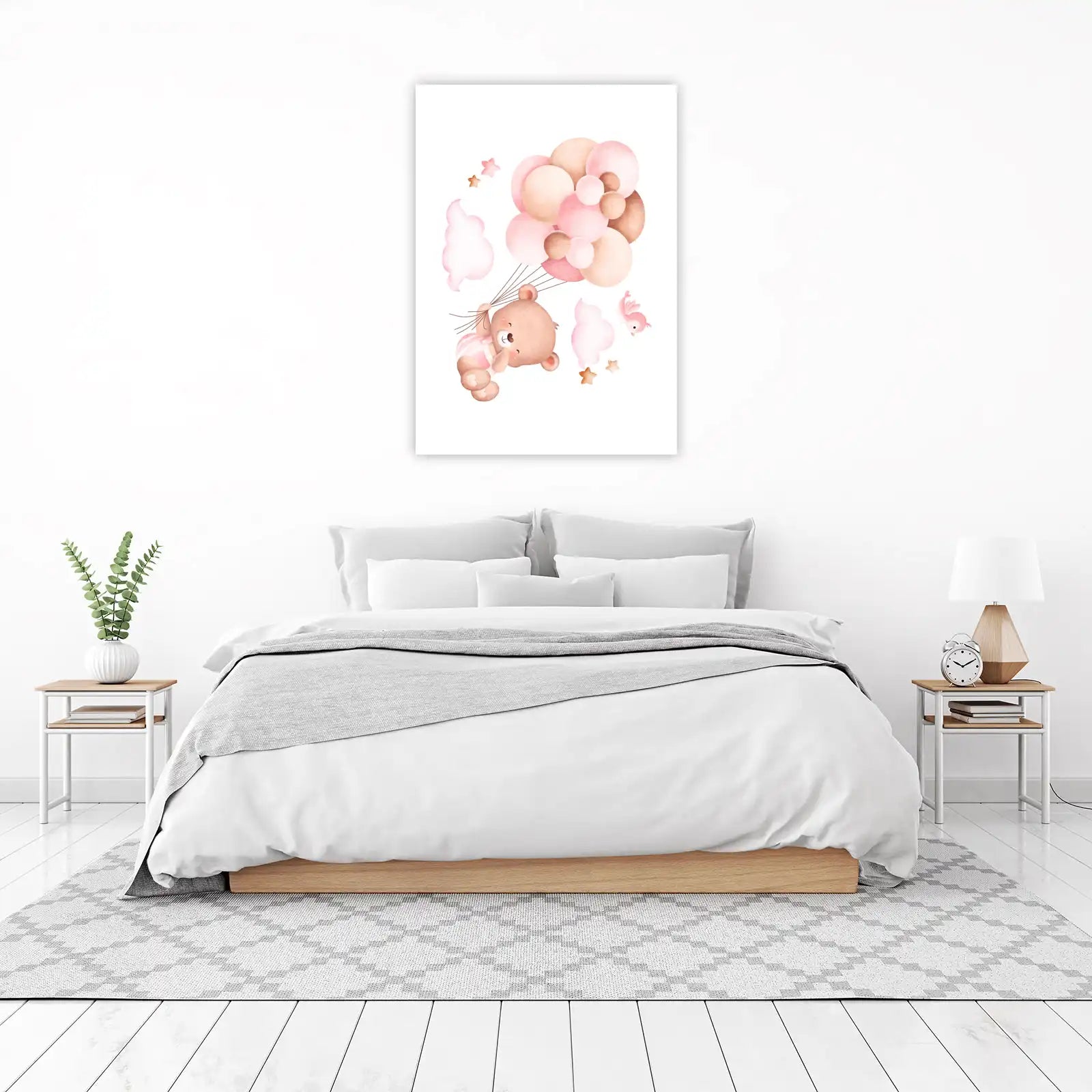 Cute Teddy Bear Balloons Watercolour Wall Art