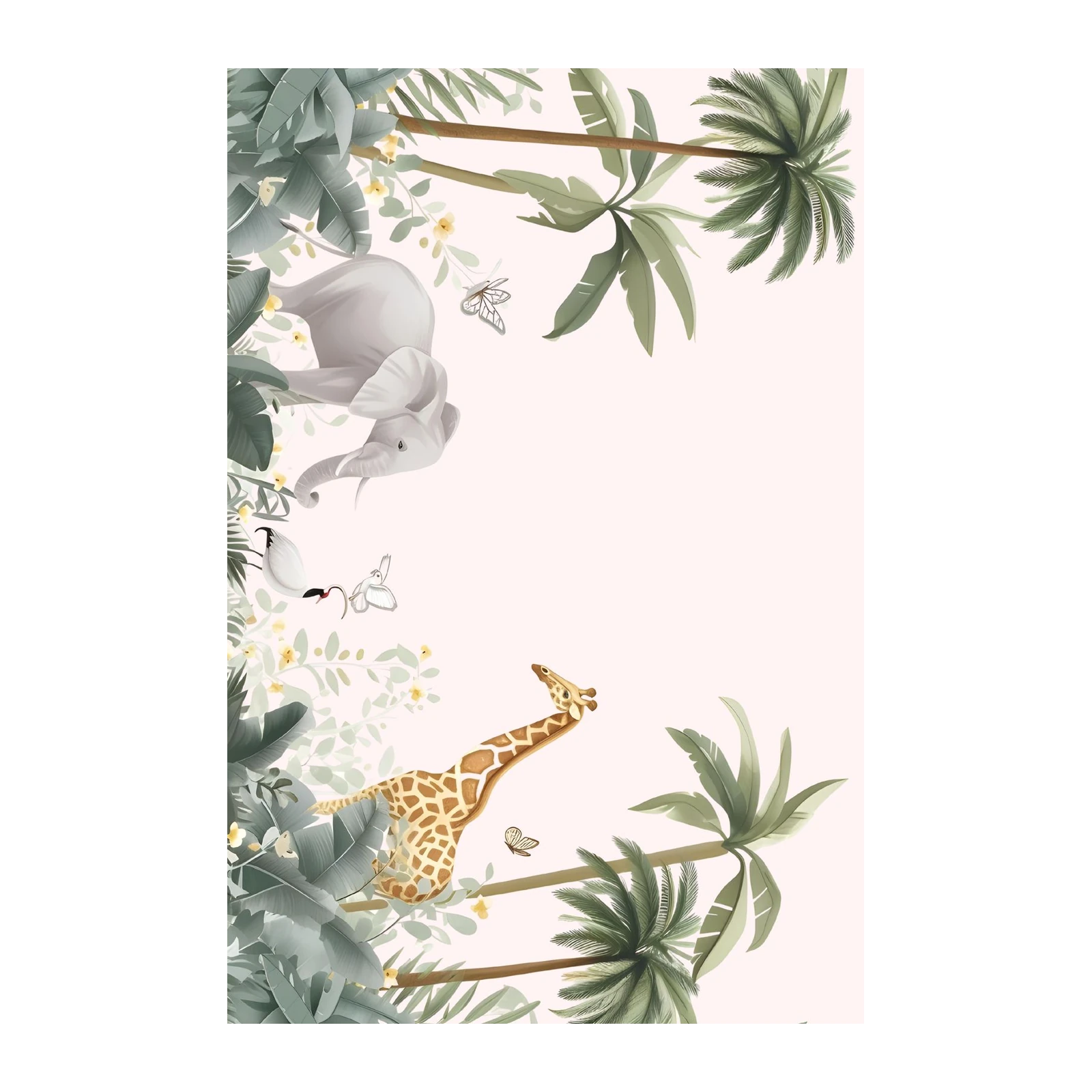 Jungle Safari Animals & Palm Leaves Wall Art