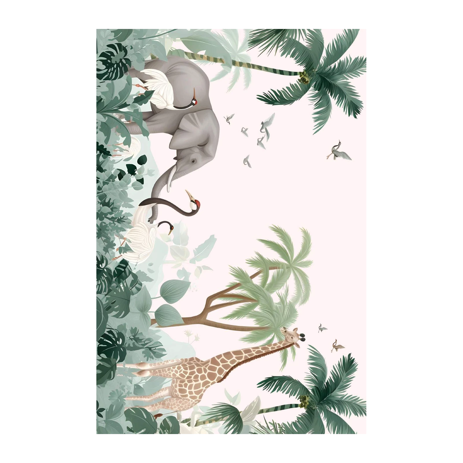 Serene Jungle Safari Elephant Giraffe Wall Art