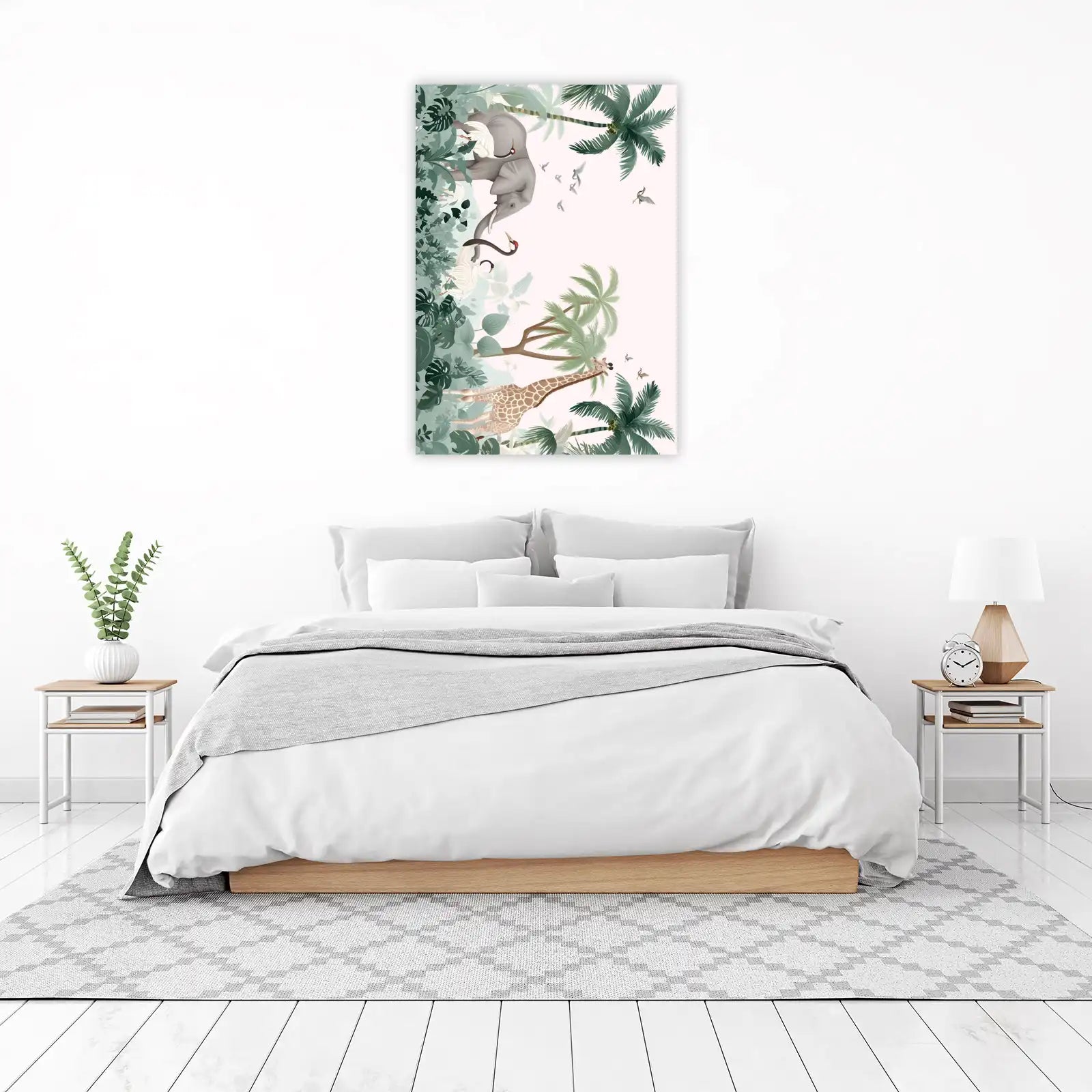 Serene Jungle Safari Elephant Giraffe Wall Art