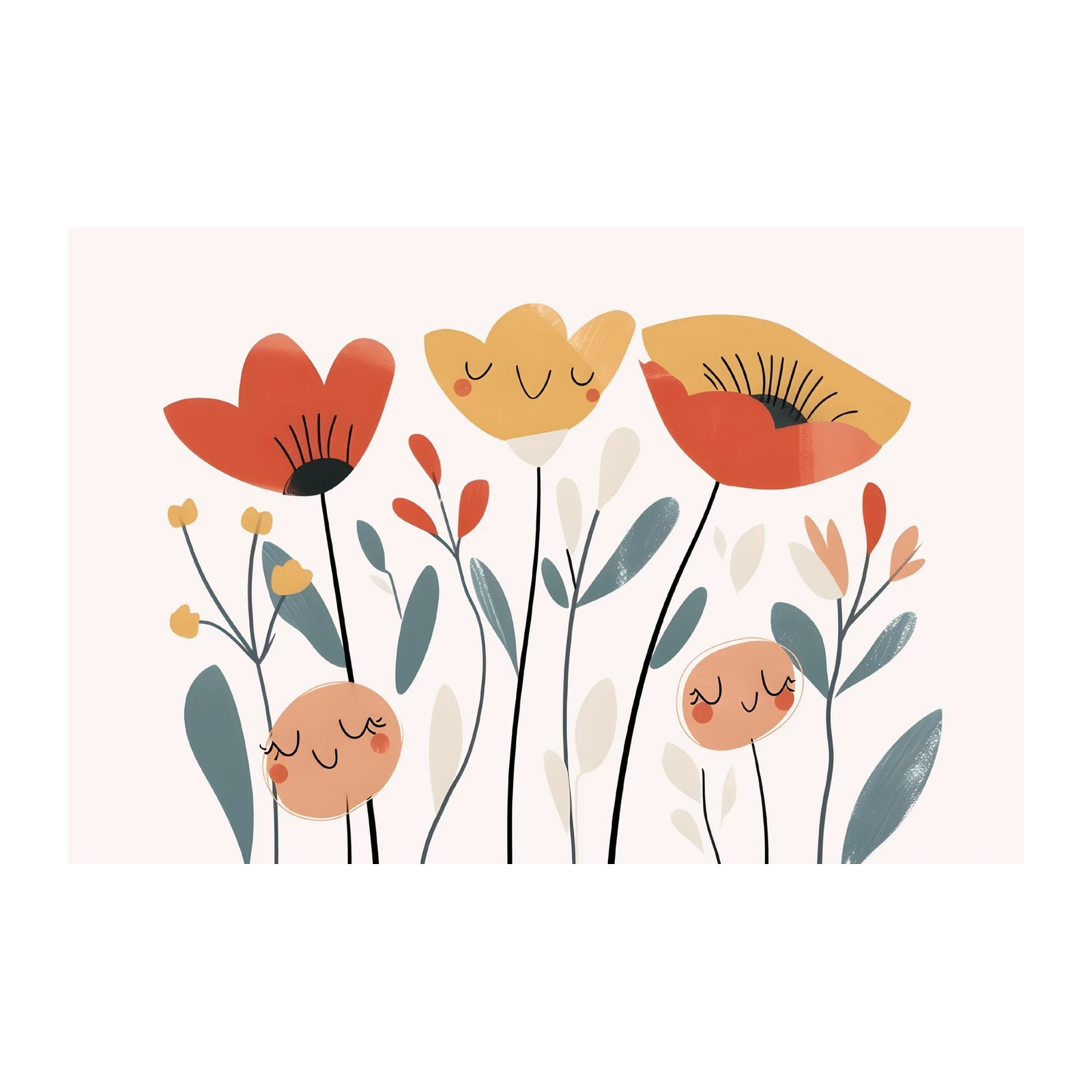 Joyful Floral Faces Boho Art Wall Art