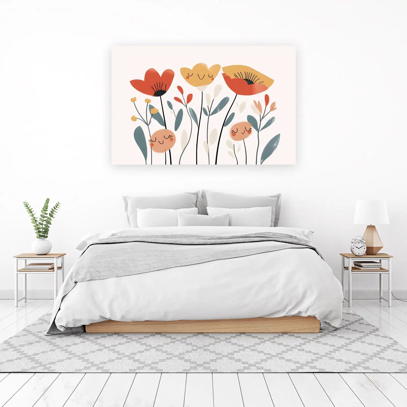 Joyful Floral Faces Boho Art Wall Art