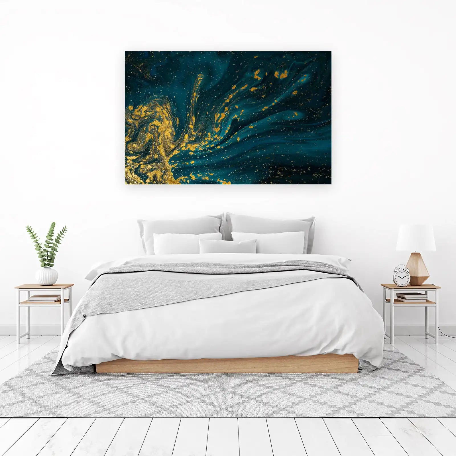 Teal & Gold Abstract Swirl Wall Art