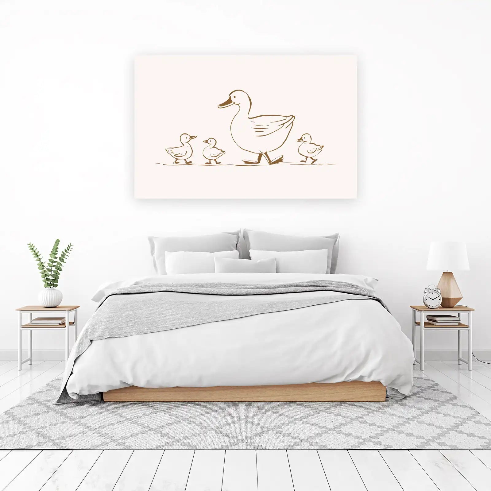 Charming Duck Family Line Art Wall Art