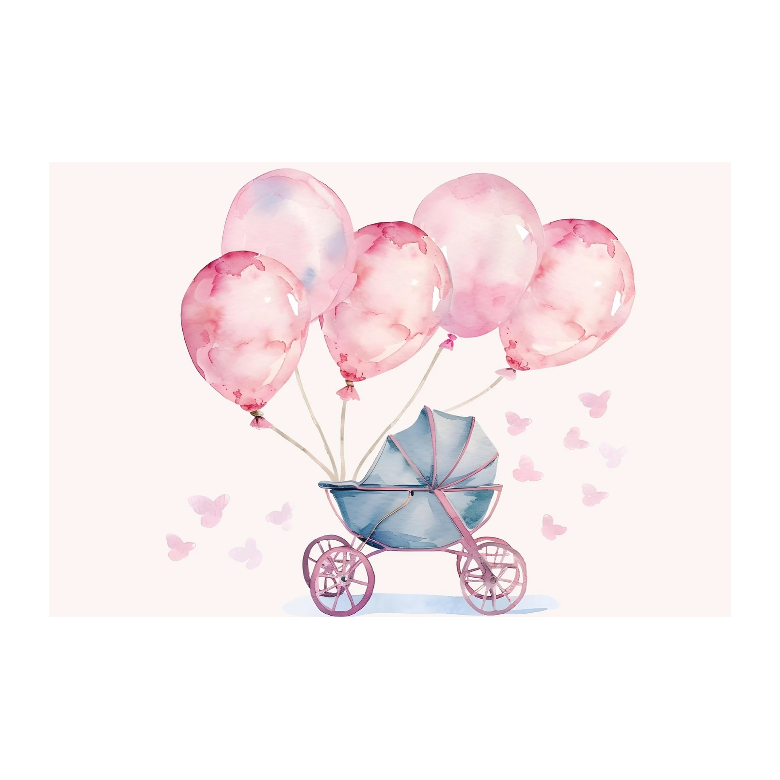 Baby Girl Stroller Balloons Wall Art
