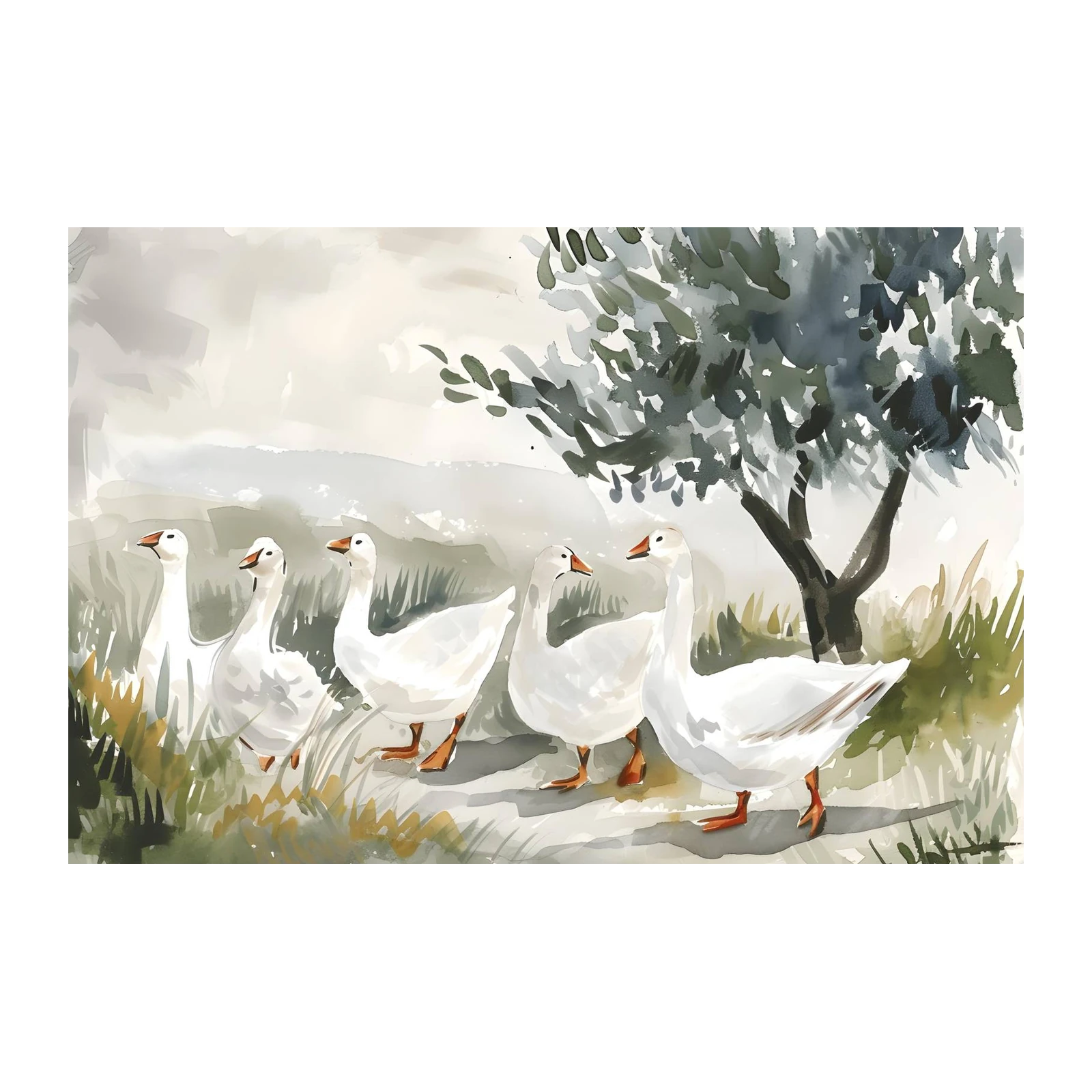 Charming Geese Watercolor Wall Art Wall Art