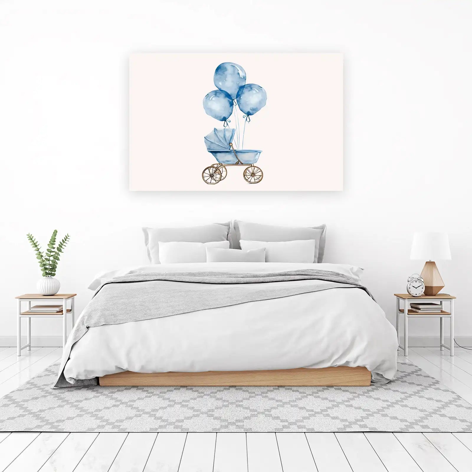 Sweet Dreams Blue Pram & Balloons Wall Art