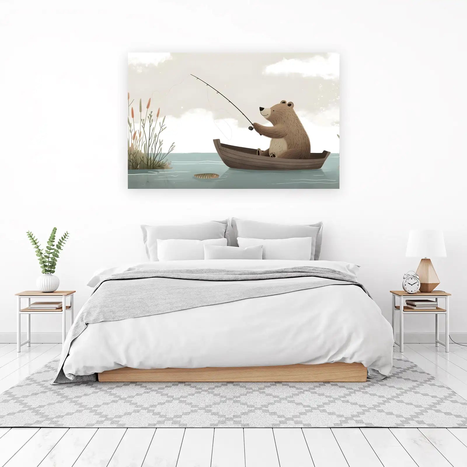 Whimsical Bear Fishing Boat Adventure Wall Art