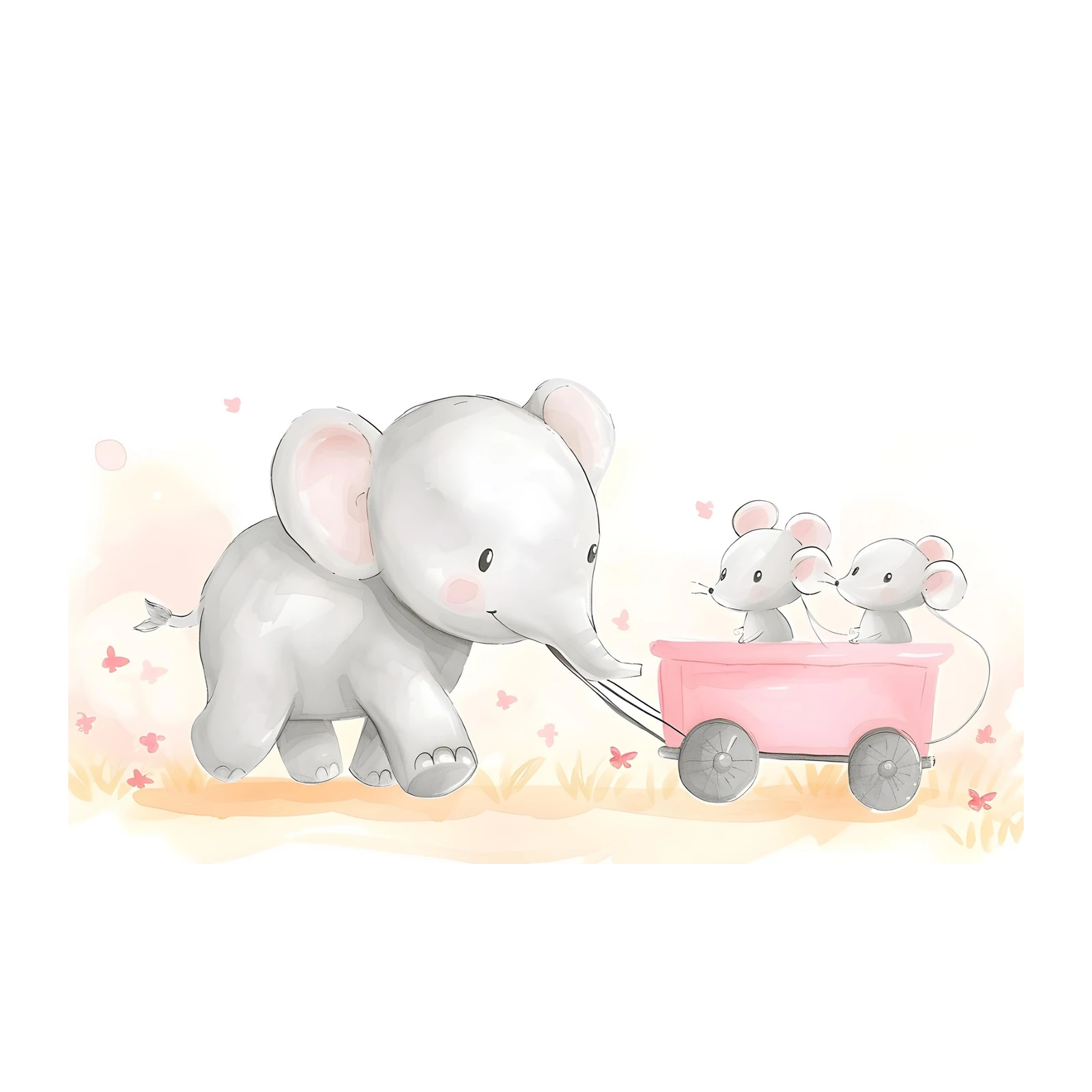 Cute Elephant & Mice Adventure Wall Art
