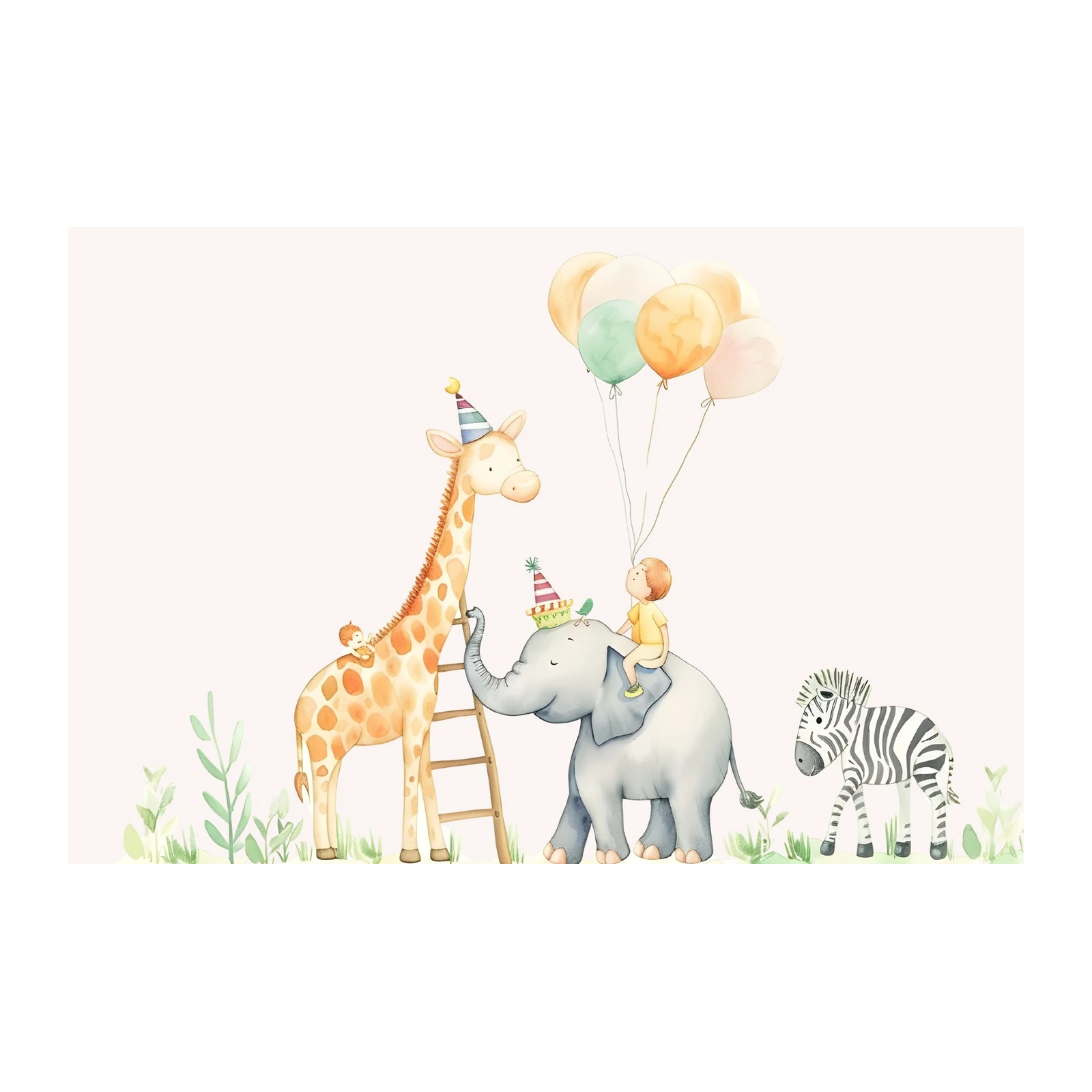 Whimsical Safari Friends Balloon Ride Wall Art