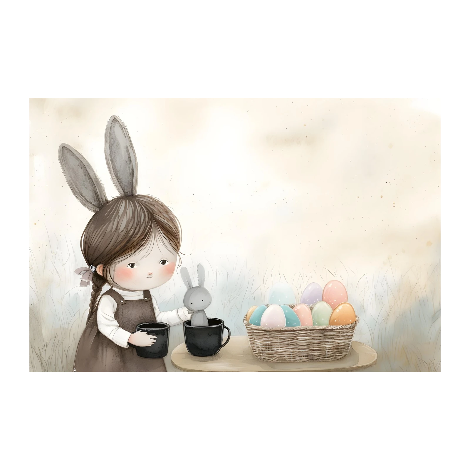 Sweet Easter Bunny Girl & Eggs Wall Art