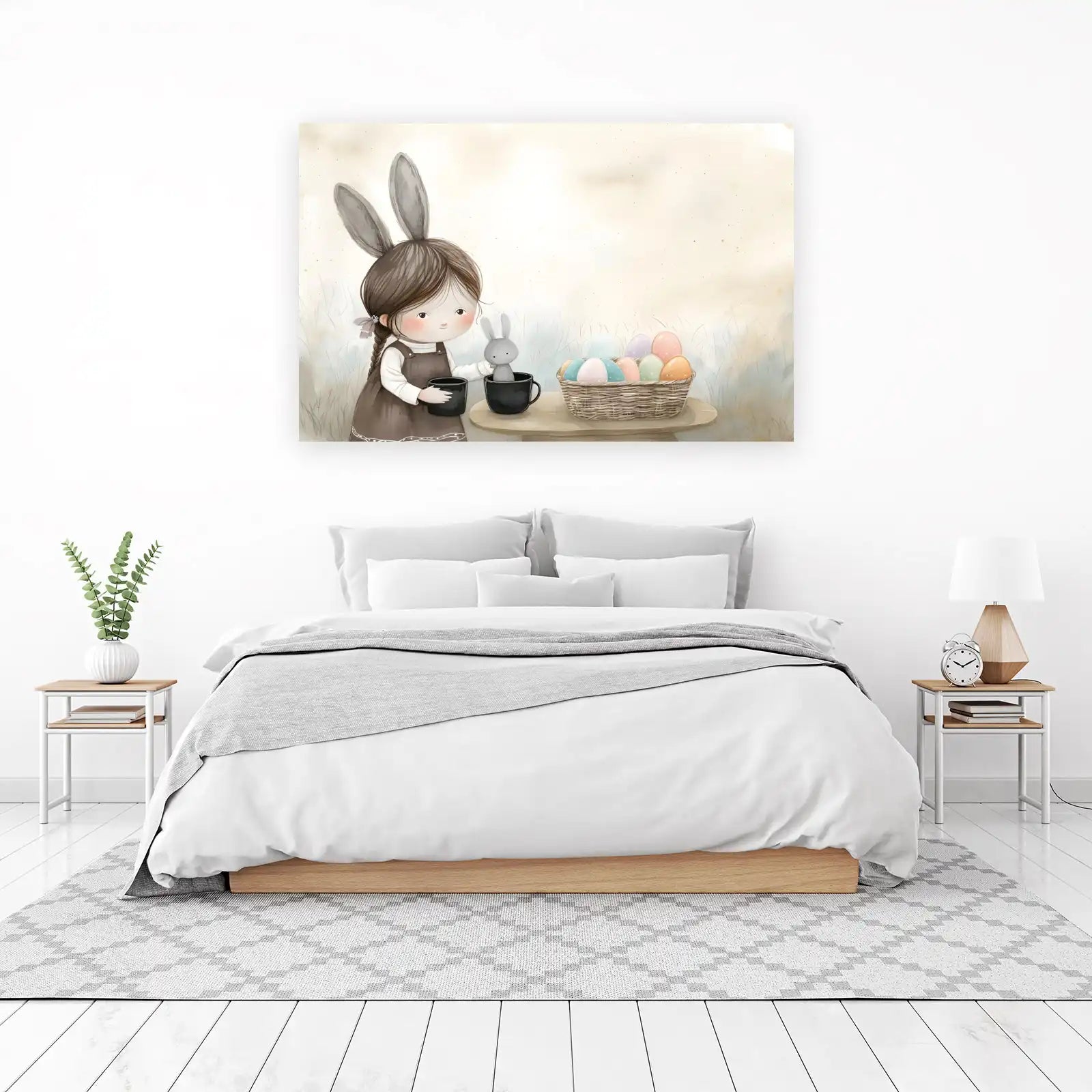 Sweet Easter Bunny Girl & Eggs Wall Art