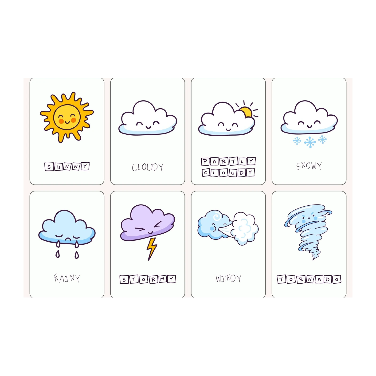 Cute Weather Flashcards Wall Art