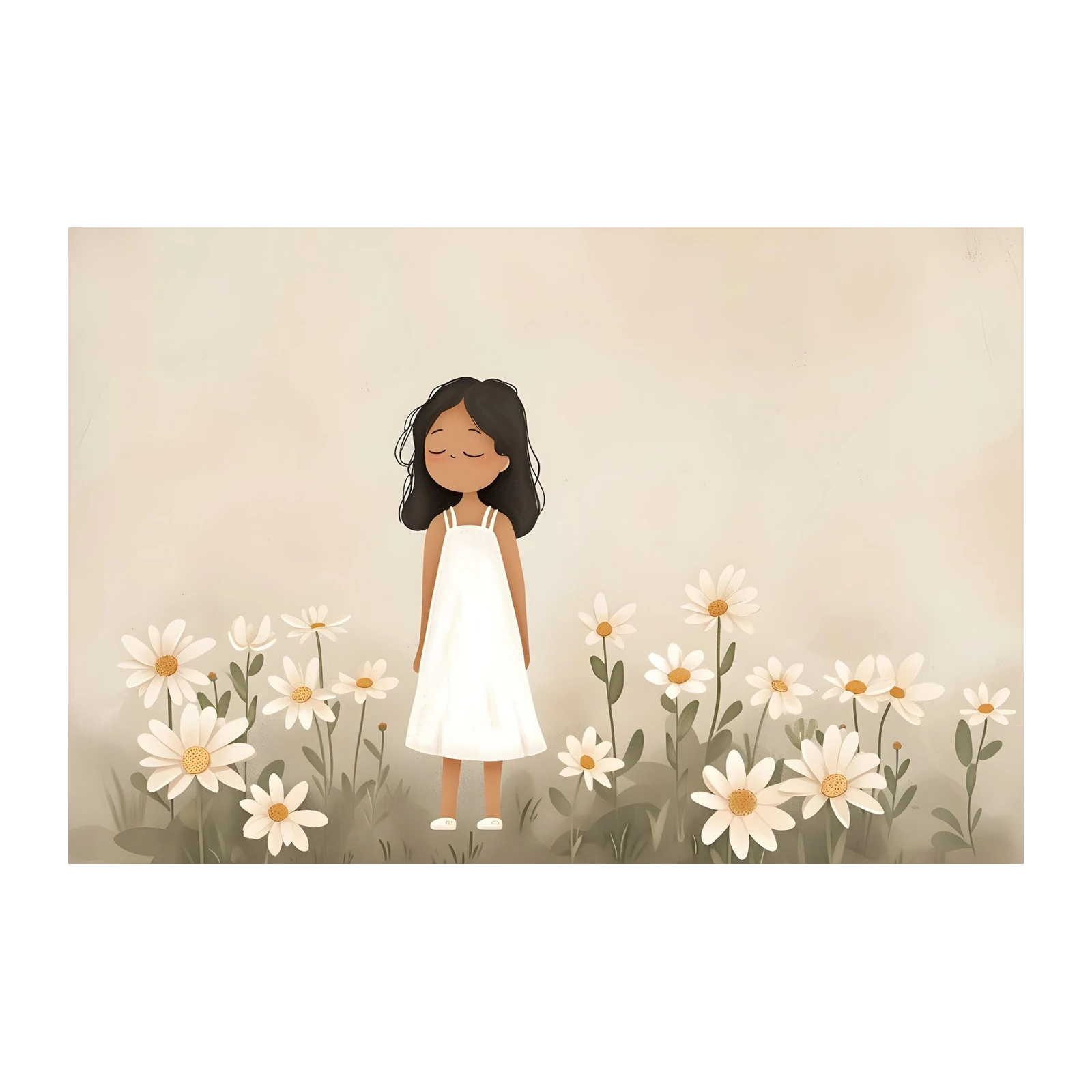 Serene Girl Daisy Field Wall Art