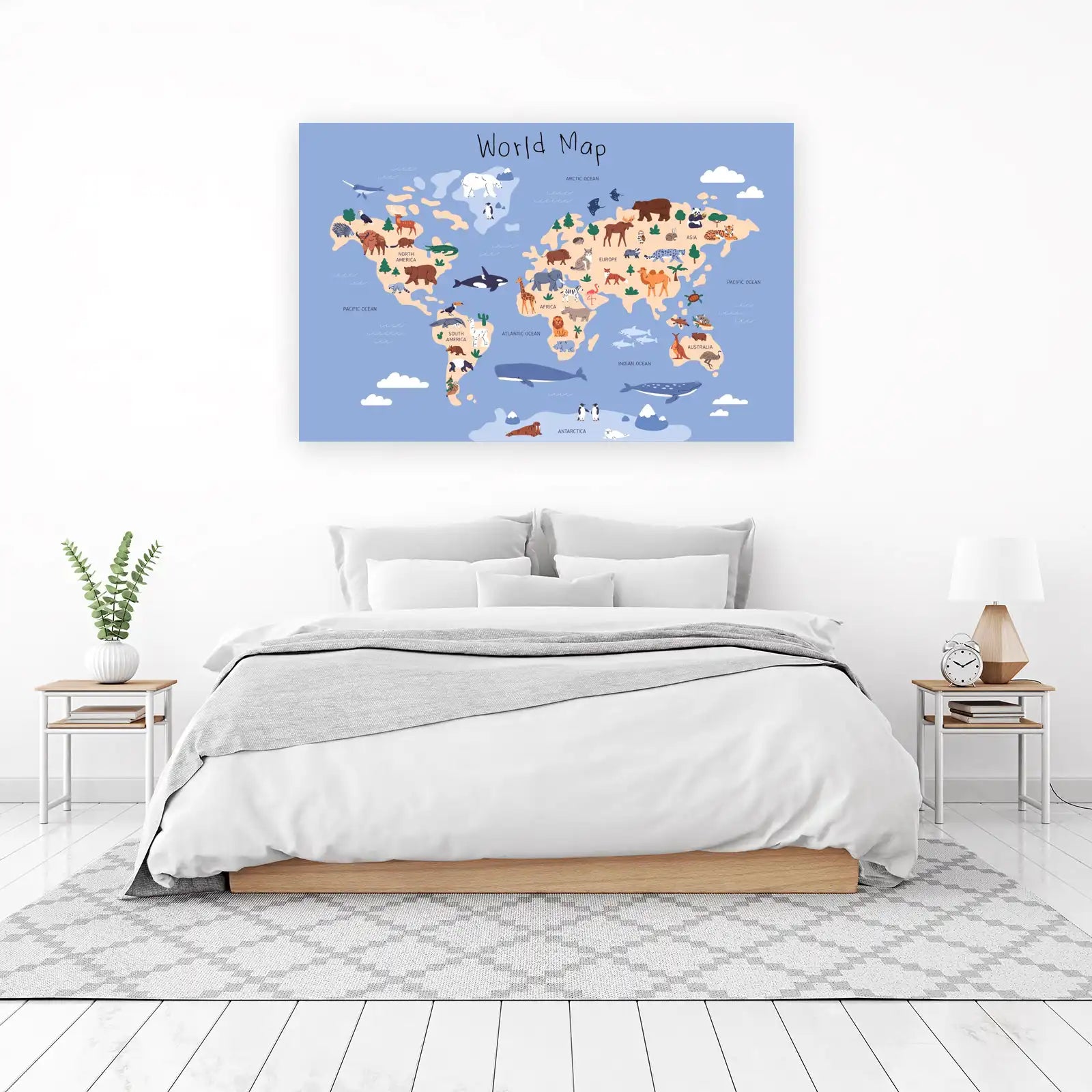 Kids World Map Animal Adventure Wall Art