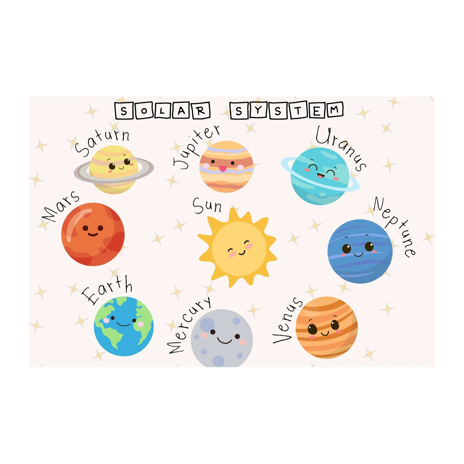 Cute Solar System Planets Kids Room Wall Art