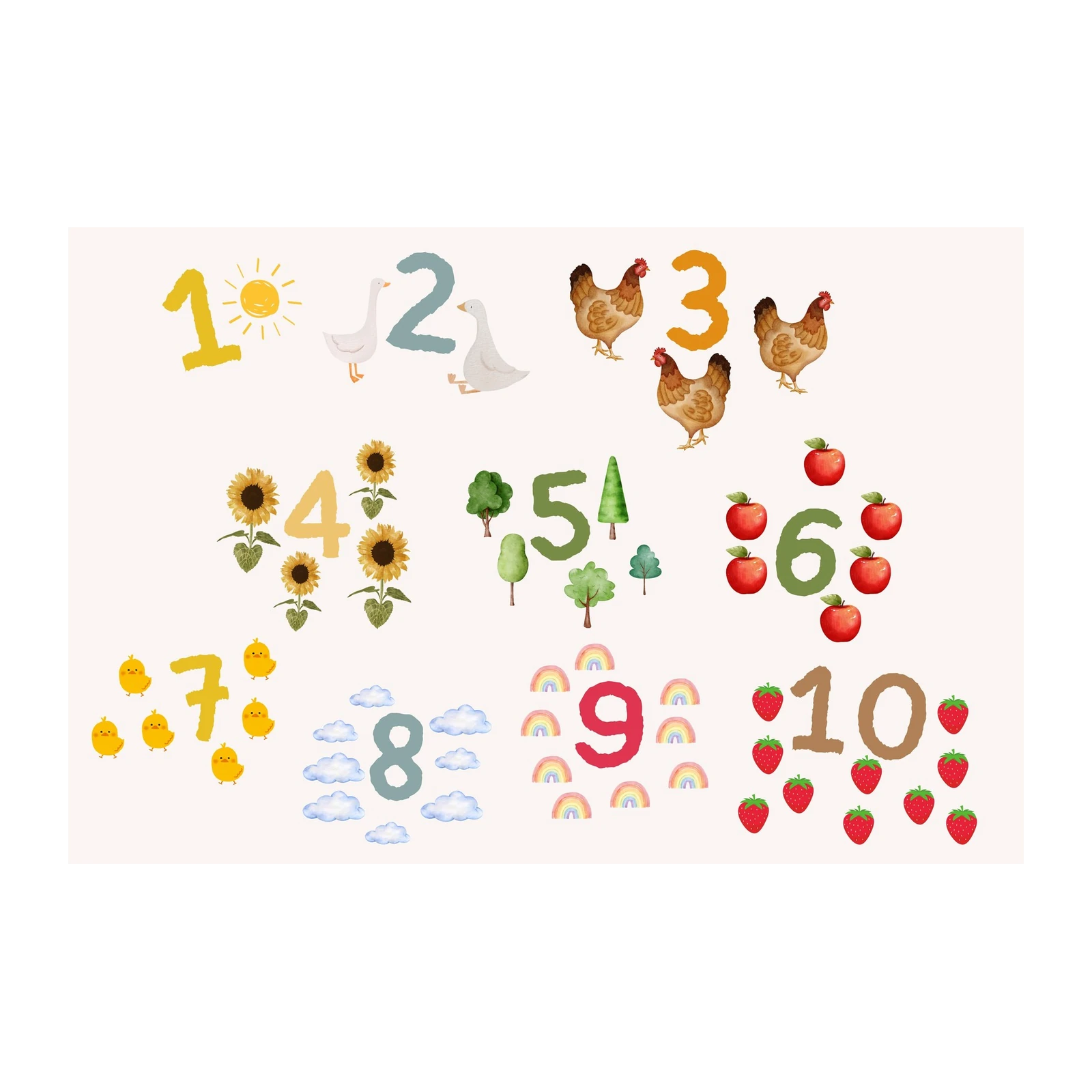 Farmyard Fun Numbers 1-10 Wall Art