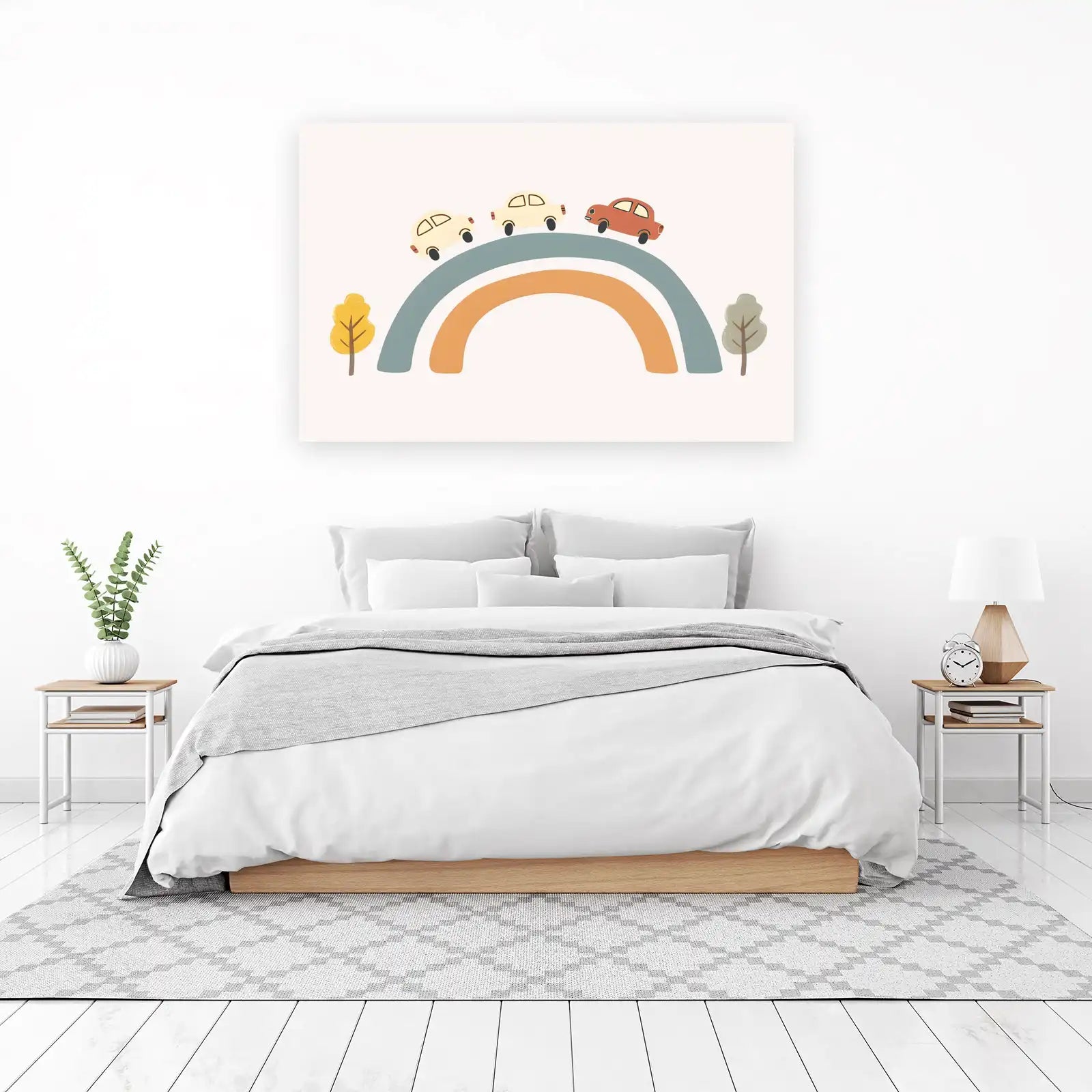 Cute Rainbow Cars Nursery Art Wall Art