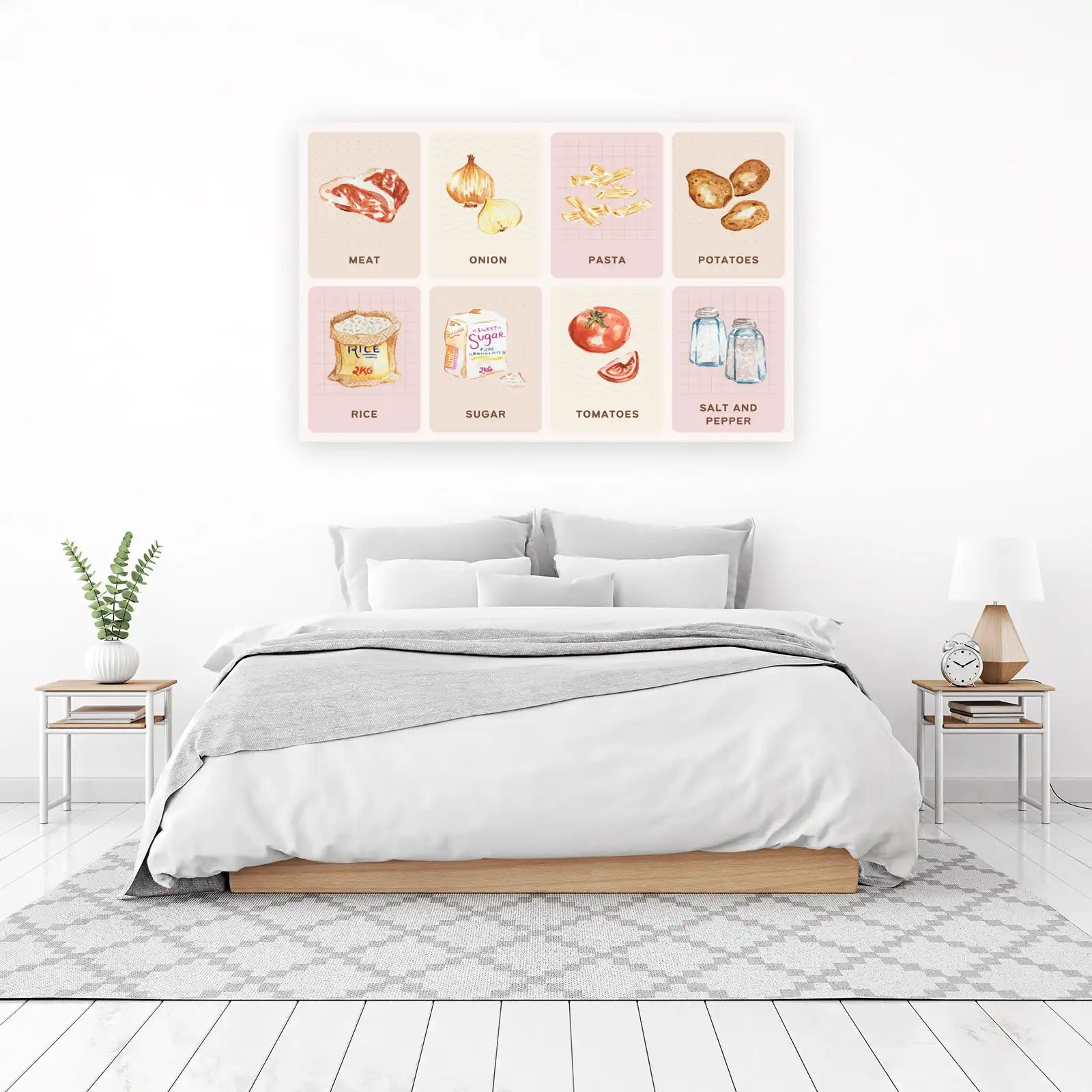 Charming Kitchen Food Essentials Watercolor Wall Art