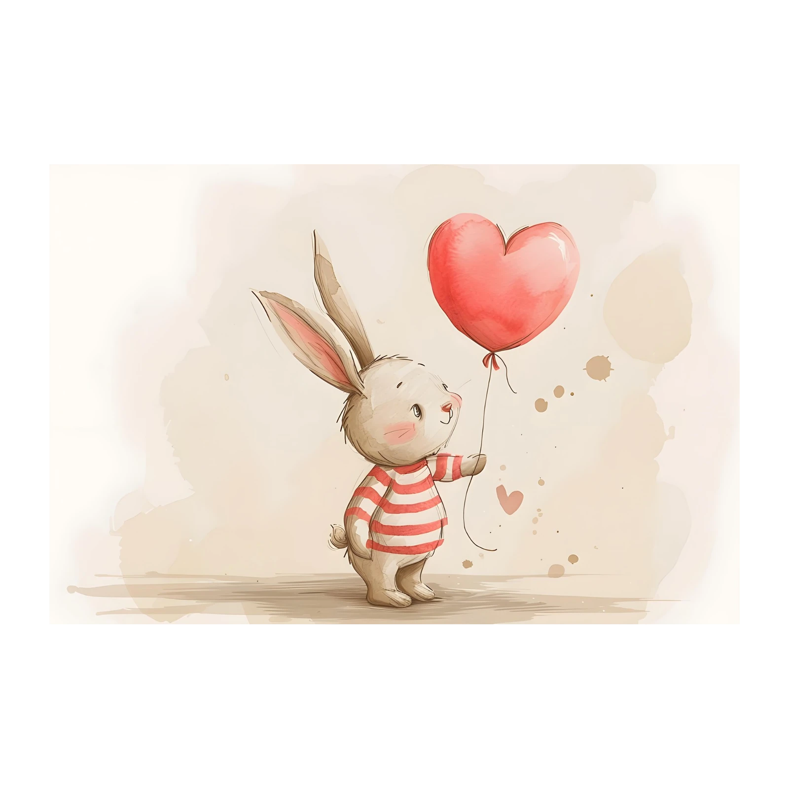 Cute Bunny with Heart Balloon Wall Art