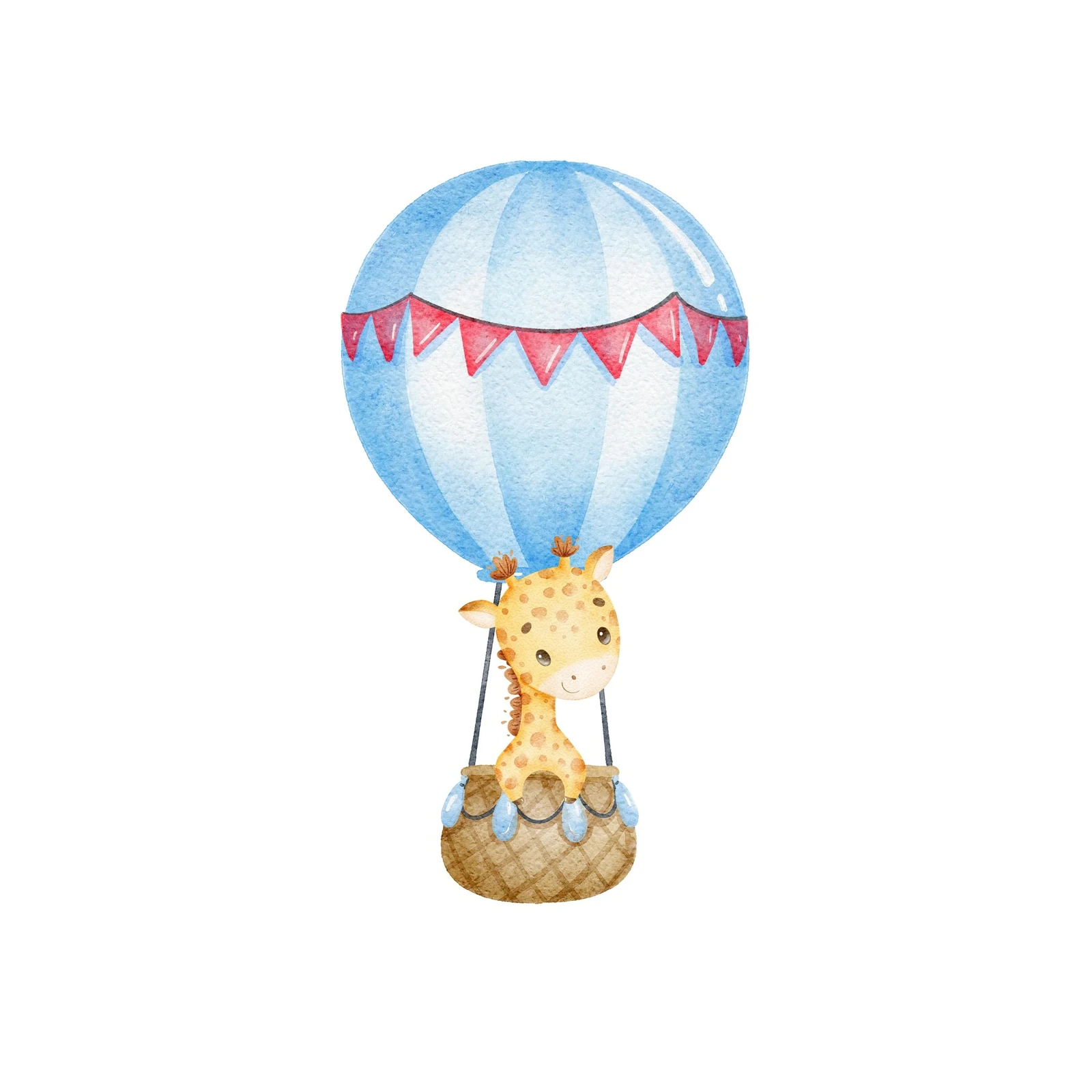Cute Giraffe Hot Air Balloon Watercolor Wall Art